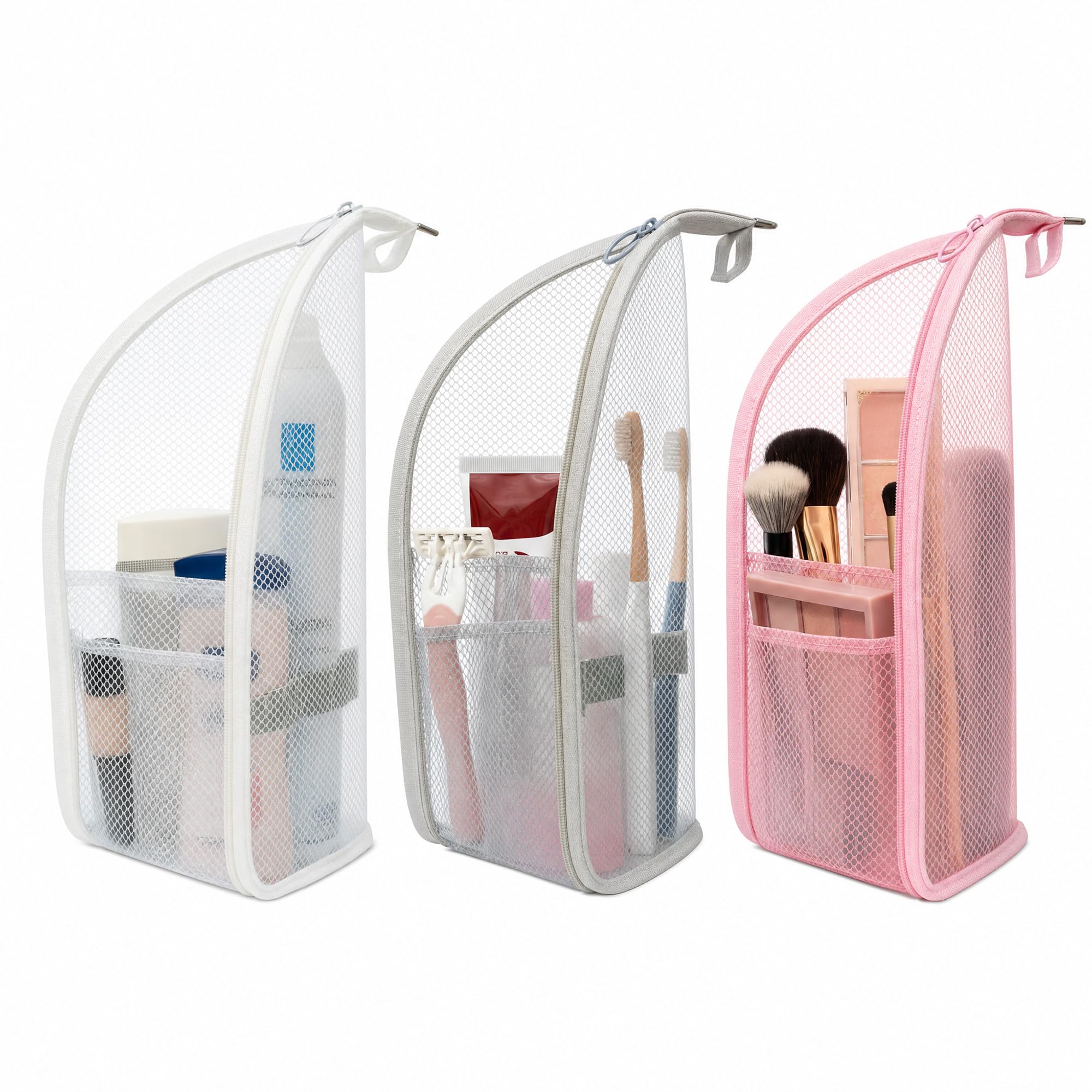 Neceser de pie de 3 piezas – Organizador de viaje plegable portátil con cremallera y bucle, malla EVA de gran capacidad, bolsa impermeable para baño, embalaje de maleta, artículos de tocador