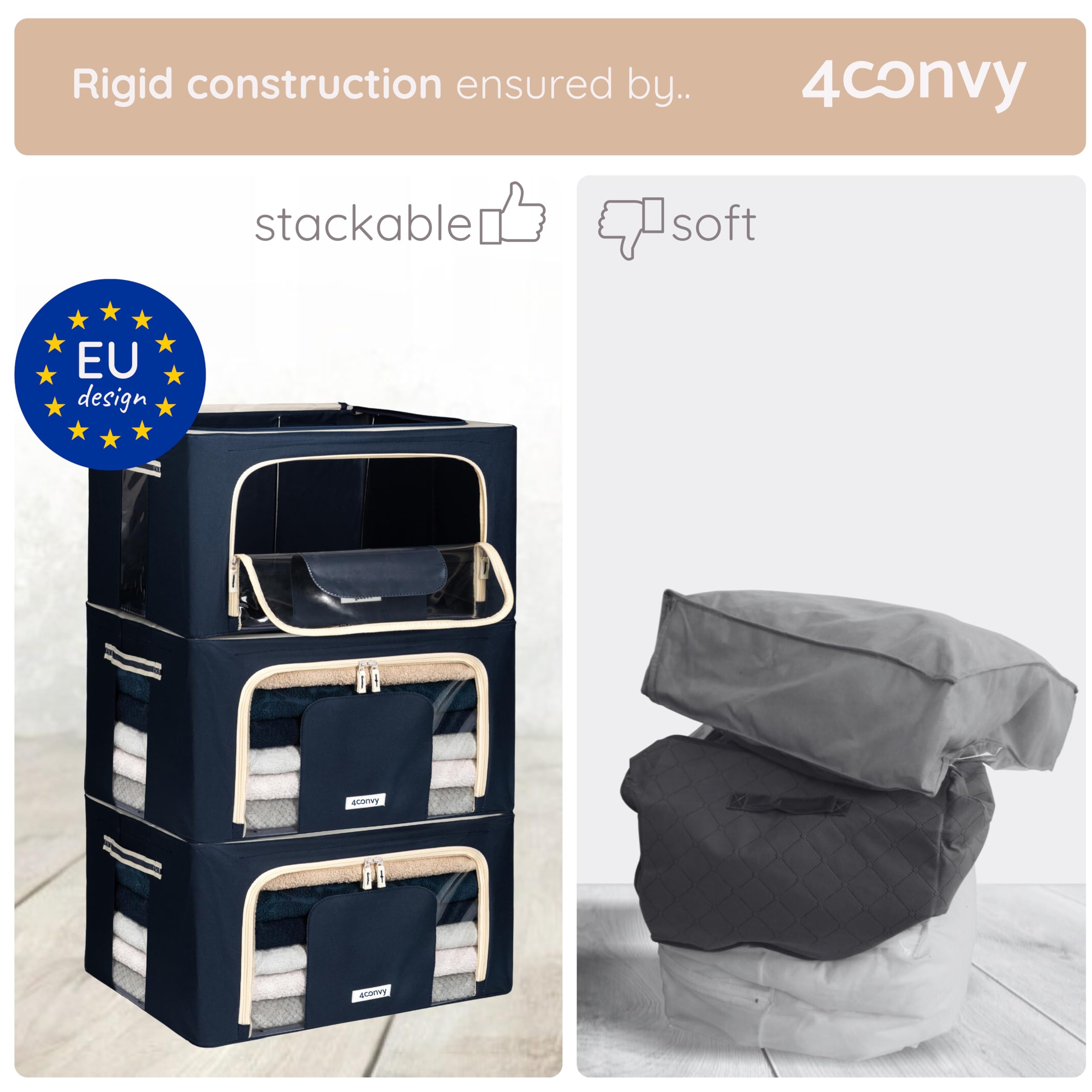 4CONVY Solid, Foldable Clothes Storage Box with Zipper - 2024 UPGRADED MATERIAL Storage Bag for Duvets Bedding - Box with Window - Image 2