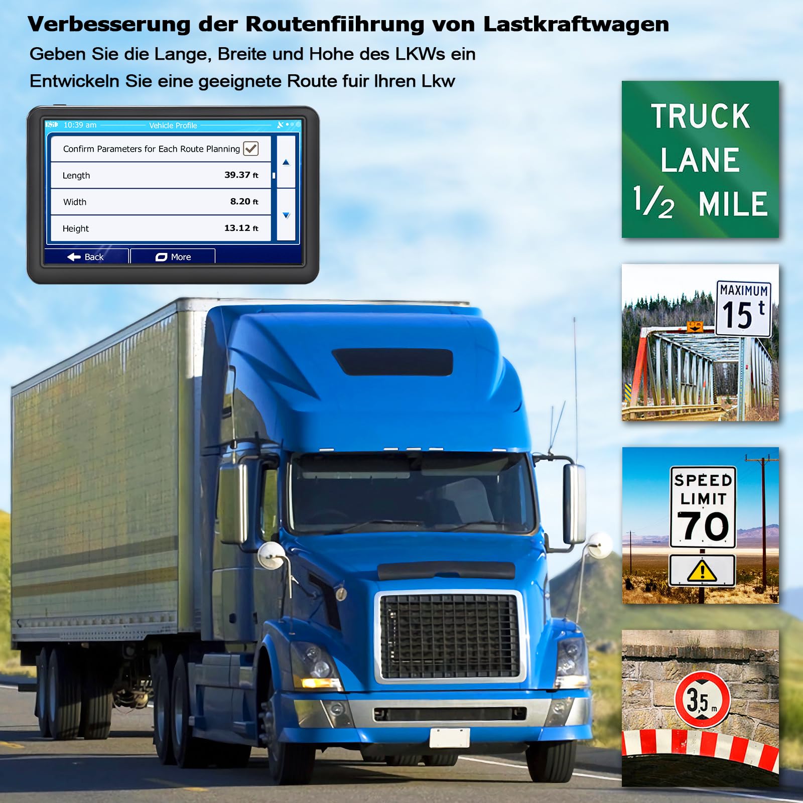 LKW GPS Navigation 22,9cm - Mit 2025 Europa Karten & Truck Routing