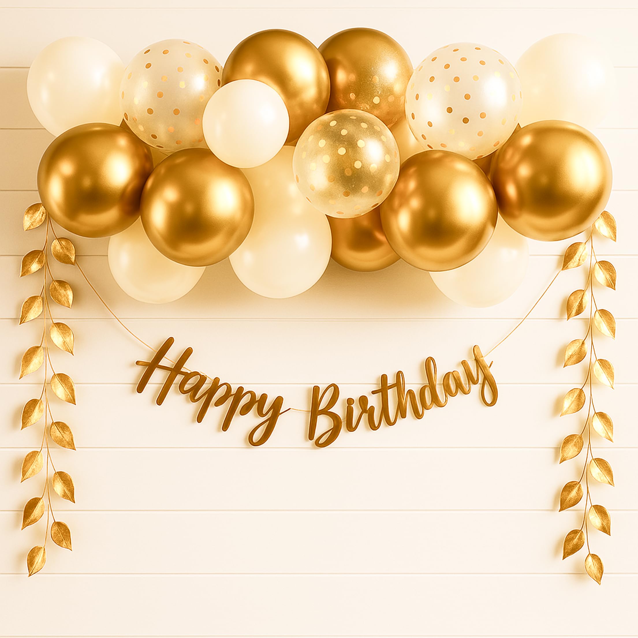The FOMO Factory Golden Birthday Decoration Kit – 32 Pcs Golden Balloons for Decoration, Banner, Aritficial Leaves, Confetti – Easy Unique Husband Wife Birthday Decoration Ideas – Surprise Grand Party-image-25