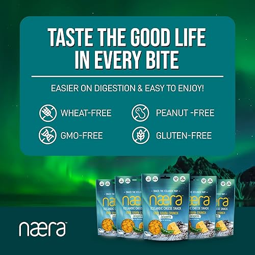 Miniatura 3 de Næra Icelandic - Very Gouda Jalapeño Crunch 100% islandés Popped Snack- Apto para dieta cetogénica, sin gluten, aperitivos altos en proteínas para