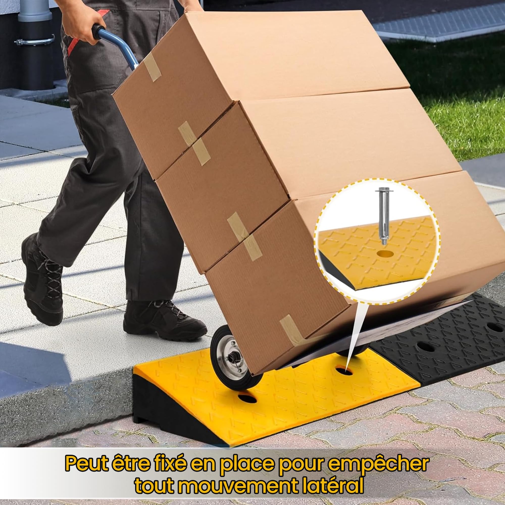 Lot de 2 Rampe Caoutchouc de Seuil 100x25x5cm Rampe Accès Fauteuil Roulant Antidérapante,Rampe de Trottoir en Caoutchouc Pression 40000 LBS,pour Bordure de Trottoir, Parkings,Moto,Voiture,Vélo