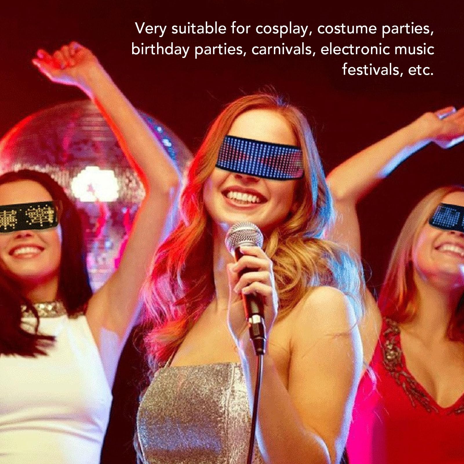 Topiky Lunettes Lumineuses LED, Lunettes Lumineuses RVB Personnalisables Contrôlées par Application, Lunettes Intelligentes à Affichage LED de Contrôle par Application, Lunettes
