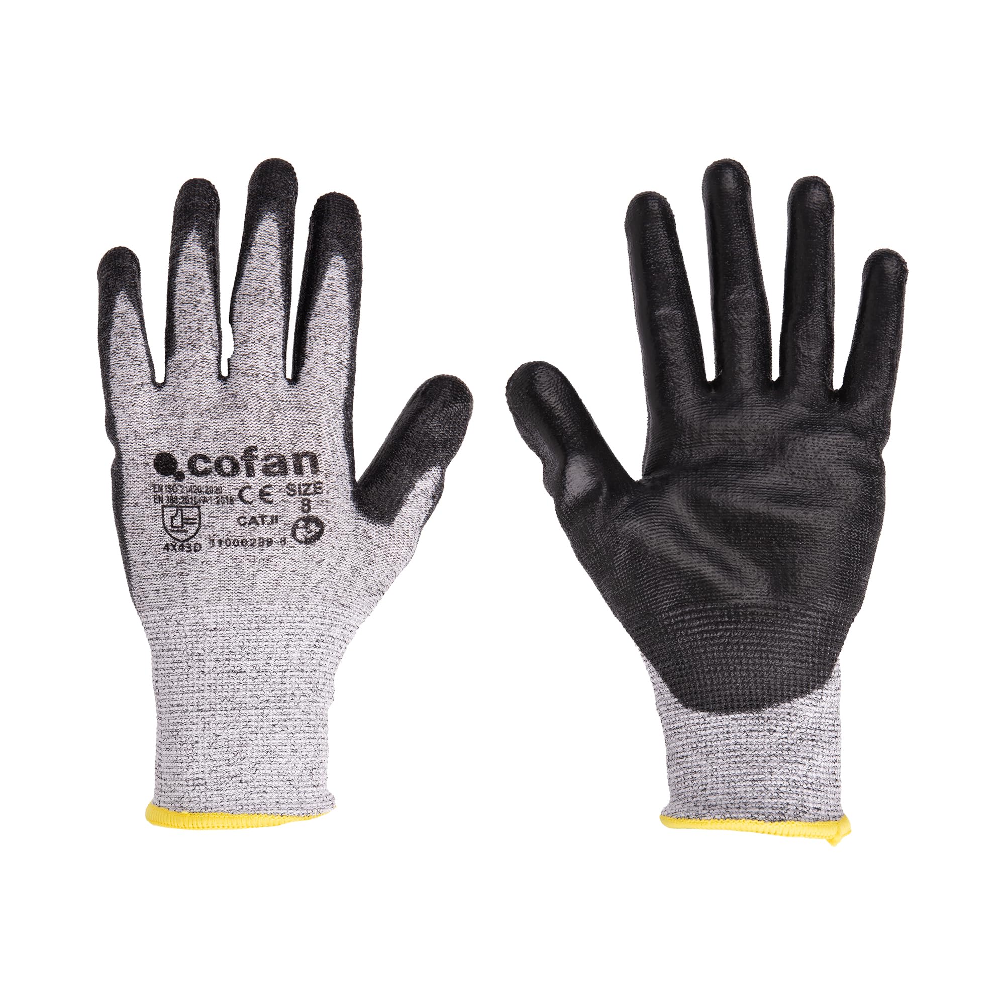 Cofan Gants anti-coupures ultra légers | Niveau D | HPPE + revêtement PU noir | EN 388 4X43D | Pack de 12 paires de gants ou format unitaire | Taille 9 | Protection mécanique (12, 9)