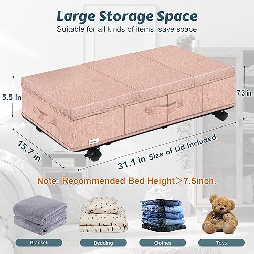 Miniatura 14 de Almacenamiento debajo de la cama con ruedas, contenedores de almacenamiento rodantes debajo de la cama con tapas, organizador de zapatos debajo