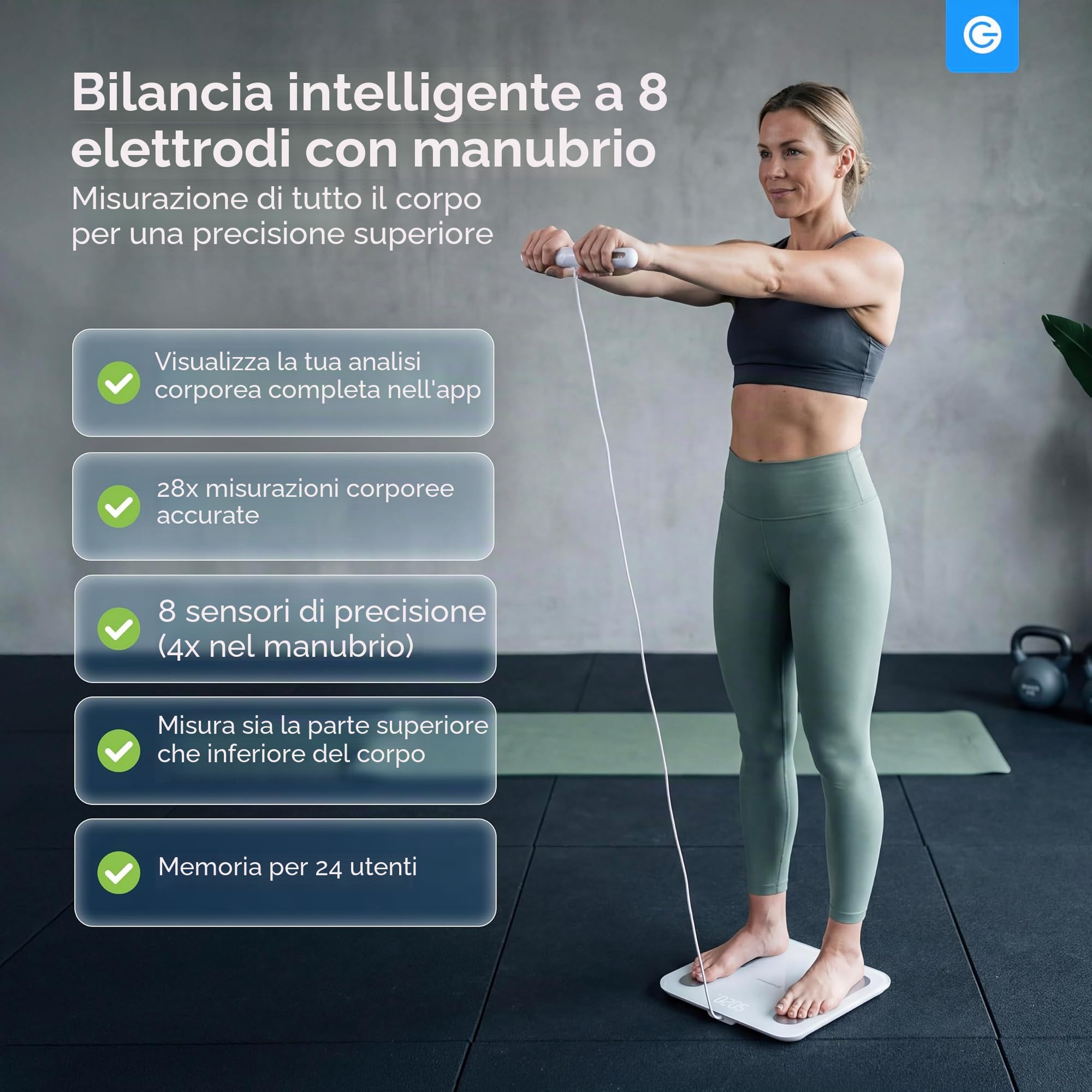 Silvergear® Bilancia Pesapersone PRO | Bilancia Impedenziometrica Bluetooth con APP | Bilancia Digitale Professionale con Grasso Corporeo, Massa Muscolare, BMI, Peso Osseo, BMR e Frequenza Ca