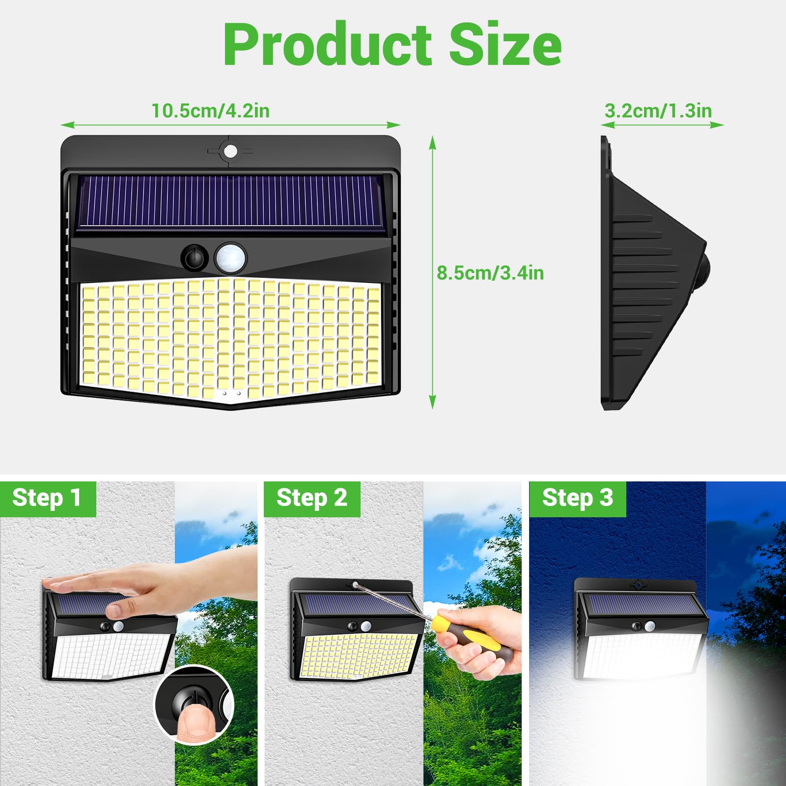 nifipy Luce Solare LED Esterno, 168LED Faretto LED da Esterno con Sensore di Movimento, IP65 Impermeabile Lampada Solare da Esterno, 3 Modos Luci Solari da Giardino, Garage, Parete-5 Pezzi