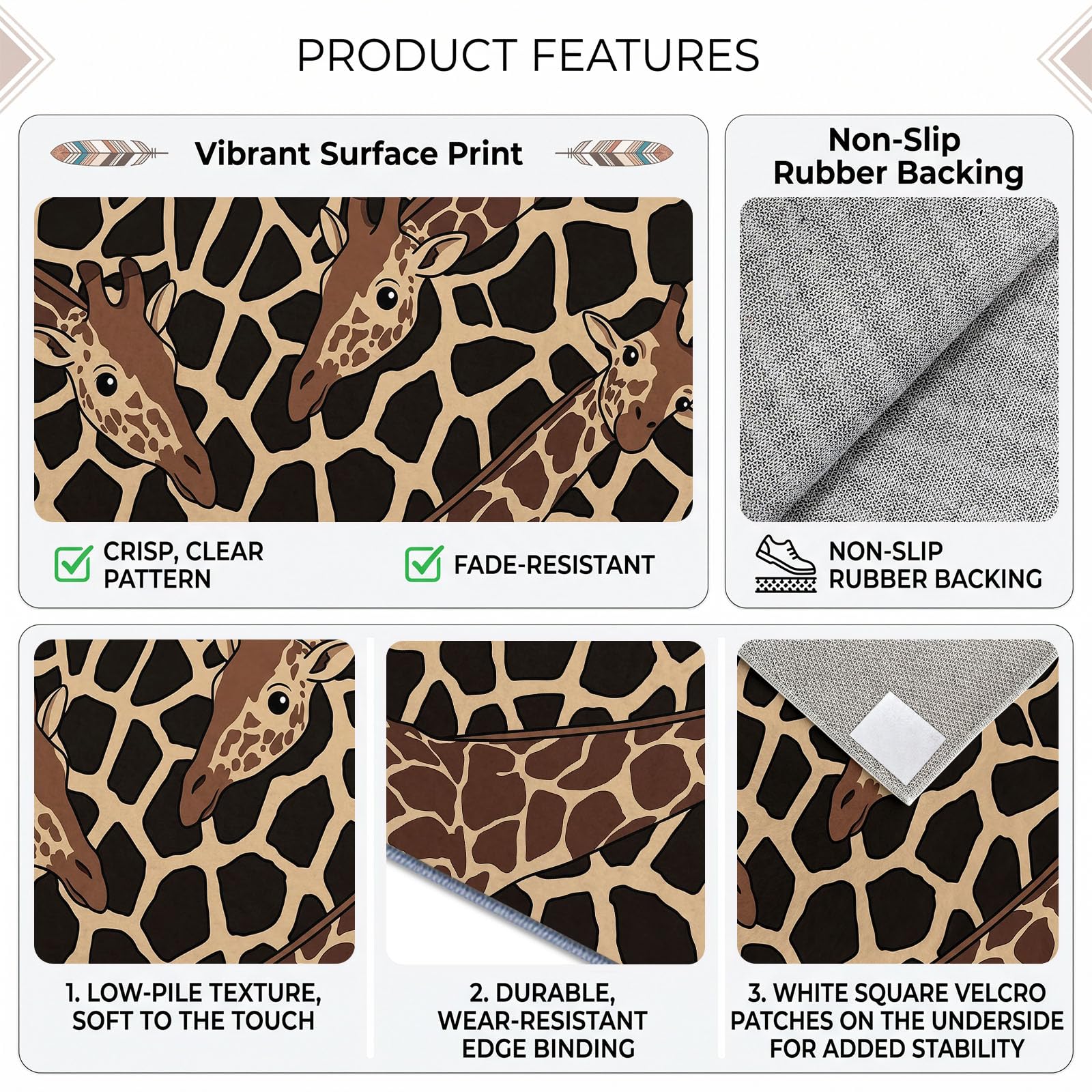 Waschbarer Teppich Wohnzimmer 120 X 170 cm, Pop Tierdruck Kurzflor Schlafzimmer Giraffe Braun Flecken Teppiche, Weiche rutschfest Carpet für Badezimmer Esszimmer Flur Büro