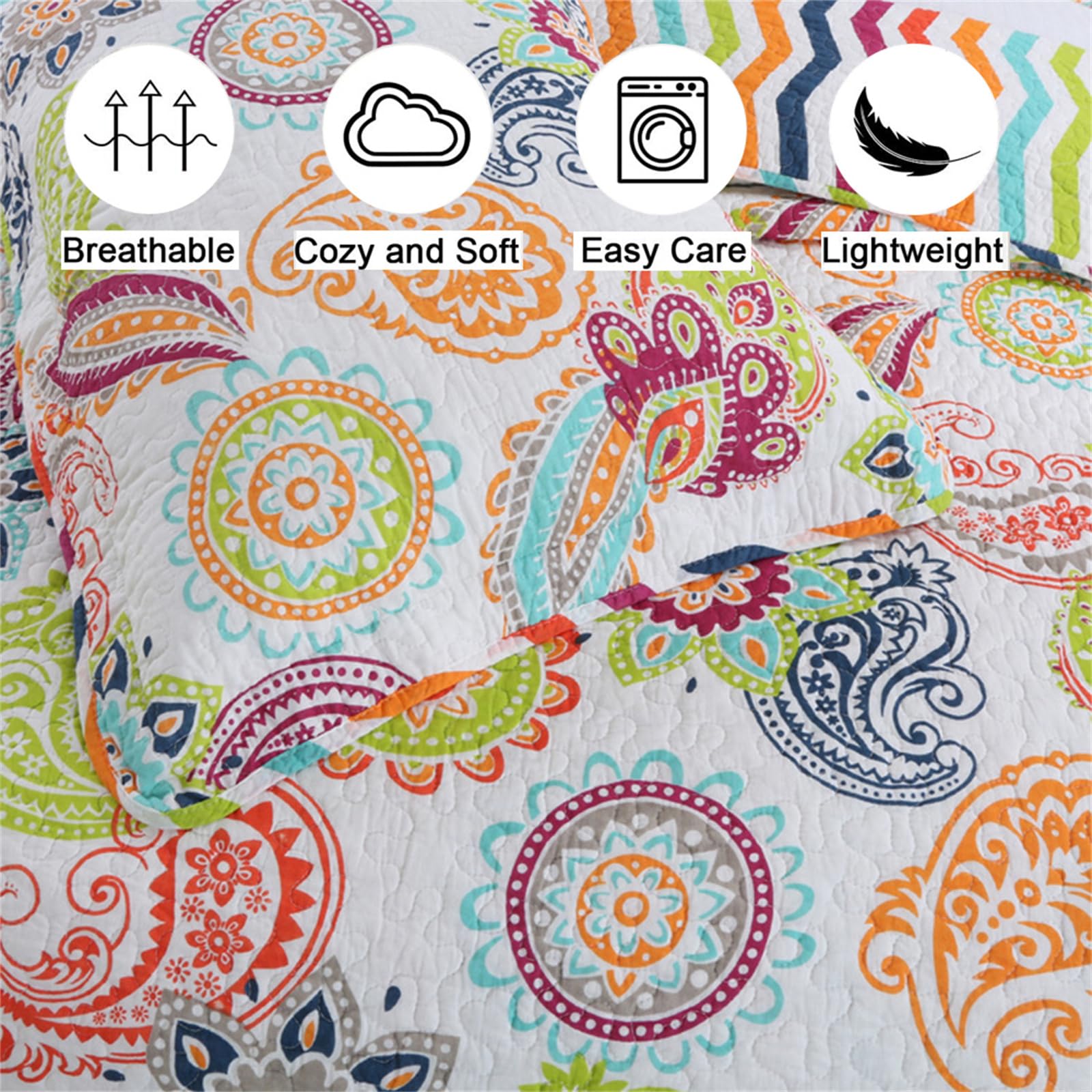 Odot Colcha Verano para Cama 230, Colcha Bouti Fina con 2 Fundas de Almohada Colcha Acolchado Ligera Suave para Colcha Cubre Cama Multiusos (230 * 250+50 * 70cm,Jacquard Paisley)