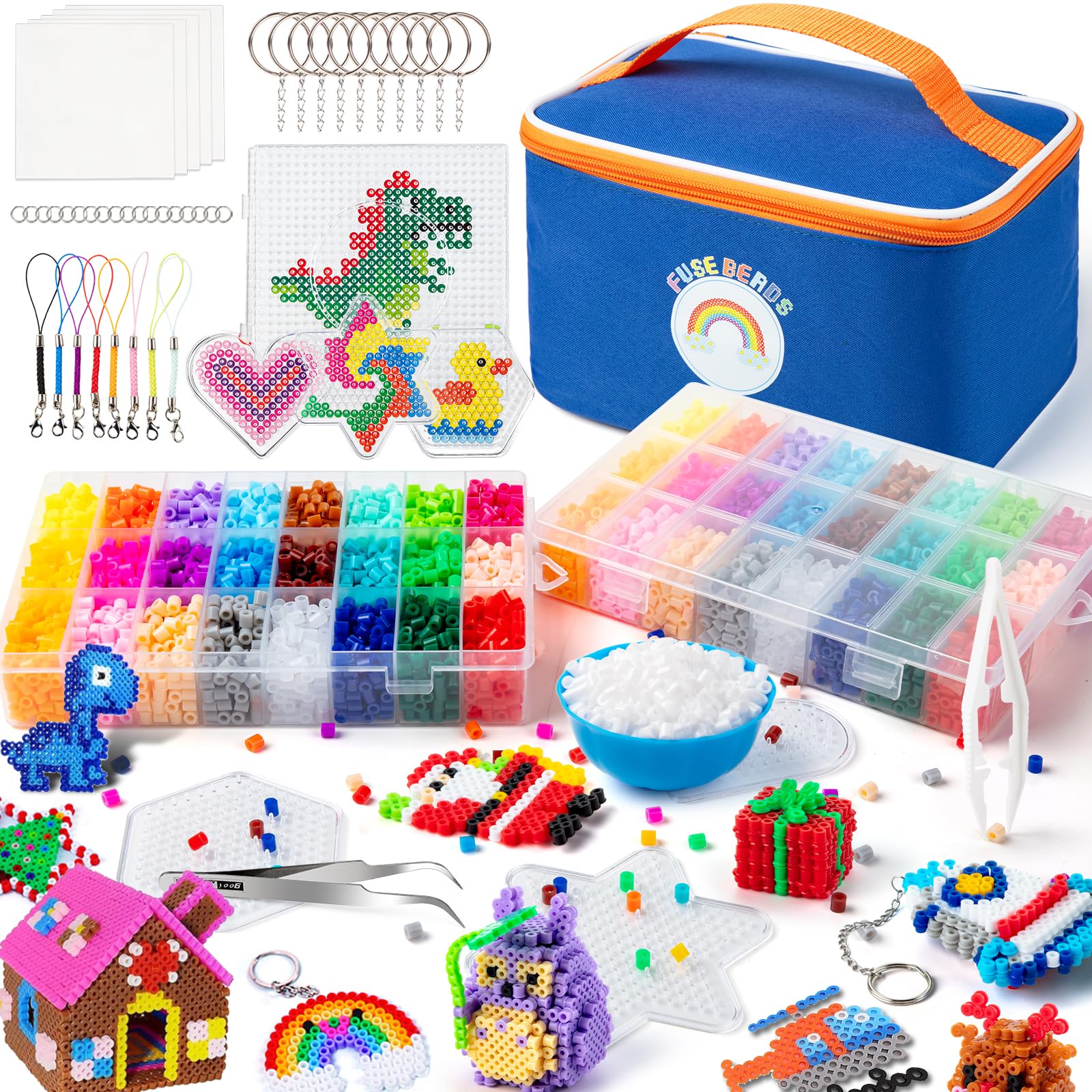 Sundaymot Kit de Perles à Repasser, 12 000 Perles de 5mm avec Trousse de Rangement, 26 Couleurs DIY, 4 Panneau Perforé, 2 Bols à Compartiments et Pince, Kit de Loisirs Créatifs pour Enfants dès 6 Ans
