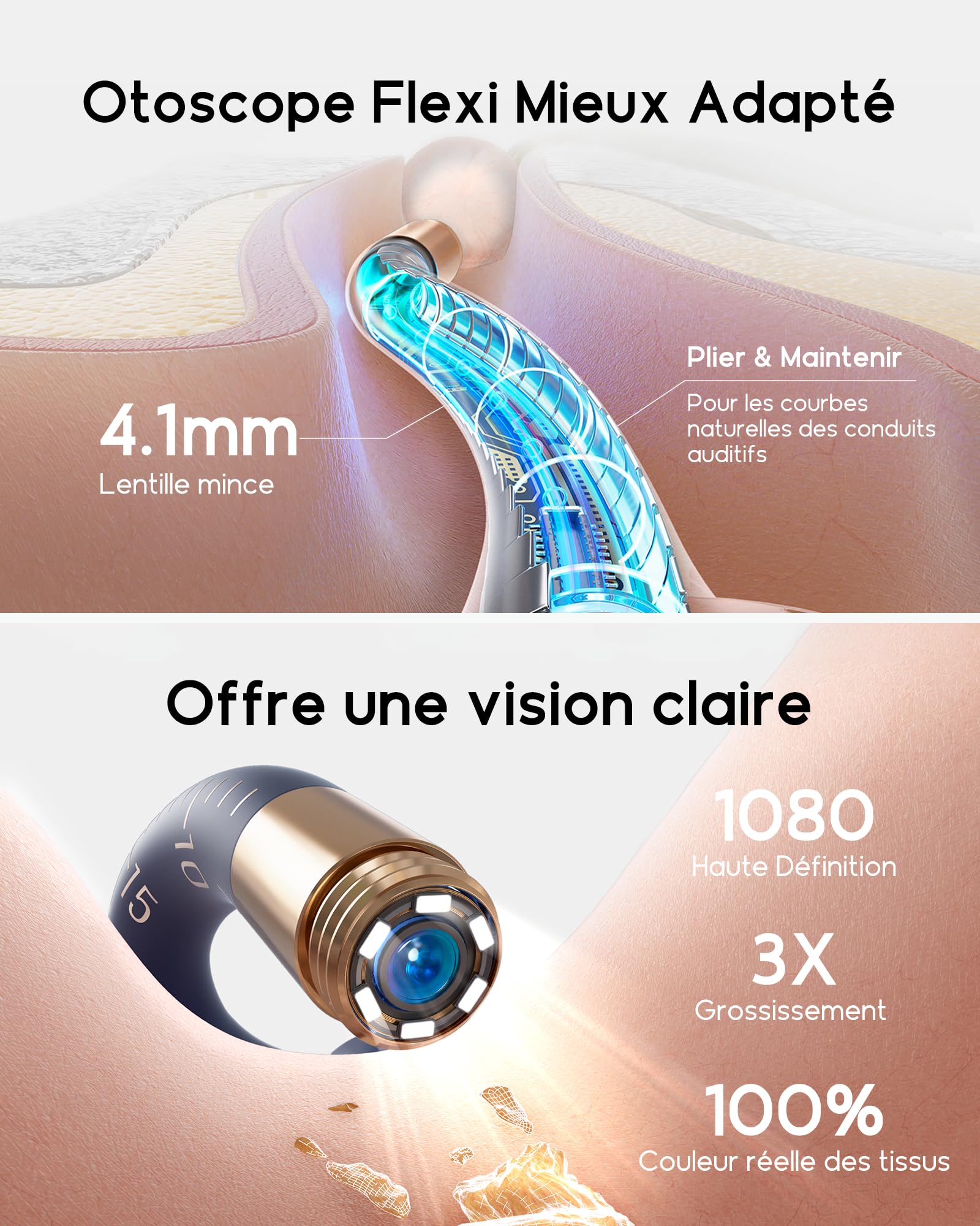 Bebird Otoscope Oreille 1920P HD Flexible Camera Iscope avec Pince Nettoyant Oreille Examen Oreilles Nez Gorge