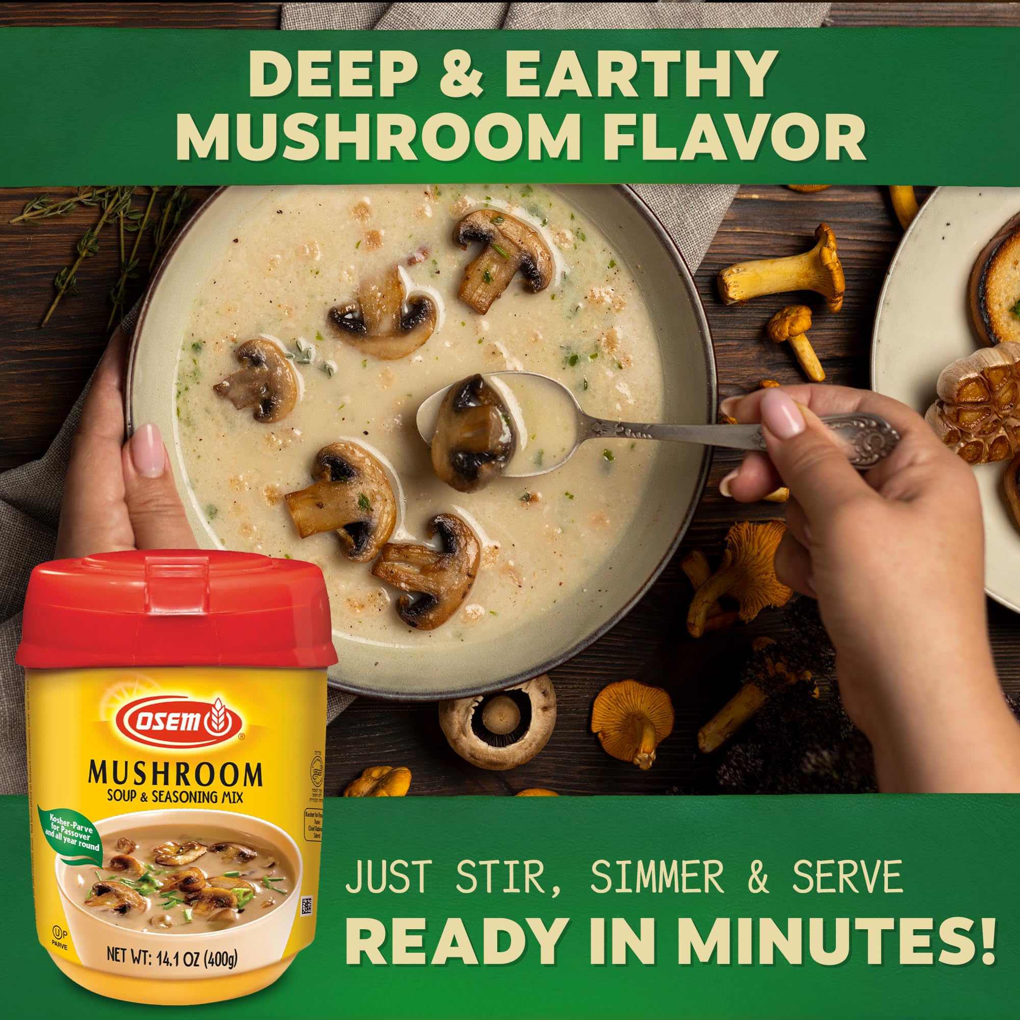 Osem Mushroom Flavored Soup & Seasoning Mix - Powder Broth Base, Perfect for Soups, Sauces, Stews, Rice, and More - Rich Savory Flavor Enhancer for Cooking - 14.1 oz (Pack of 2)