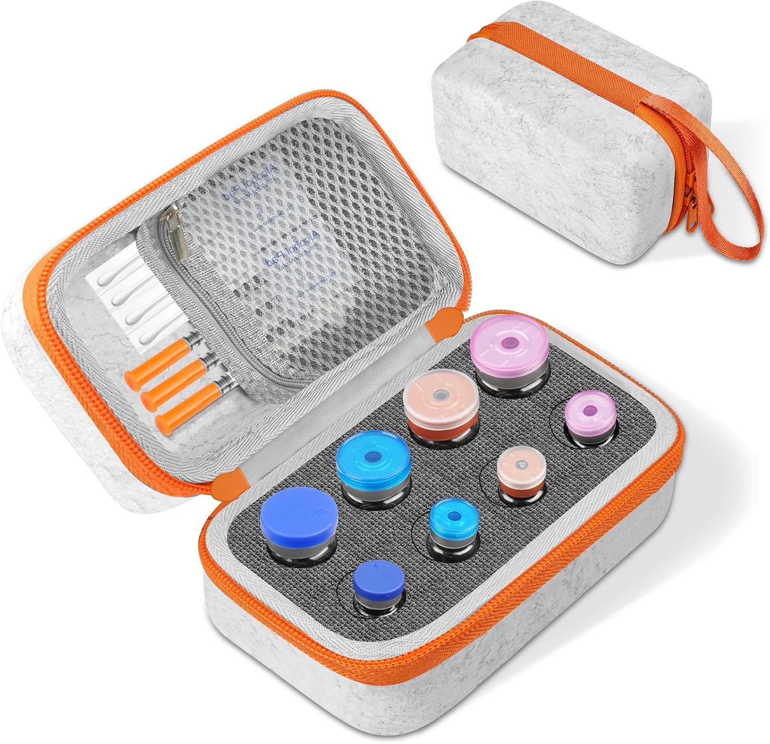 SARLAR Insulin Vial Case for Fridge, 8-Slot Peptide Vial Organizer Holder for Diabetics, All-Size Compatible Fits 1ml 2ml 3ml 5ml 10ml & Tall Vials, Hard Shell Felt Travel Storage Bag for GLP-1 Bottle