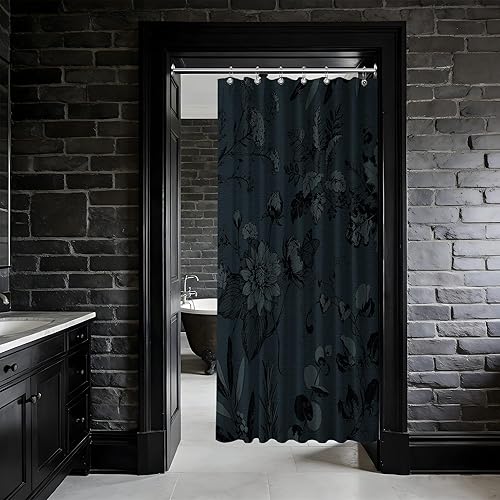 Miniatura 9 de Cortina de ducha azul marino de bosque Cortina de ducha azul oscuro de montaña y naturaleza para decoración de baño de hombres, tela impermeable con