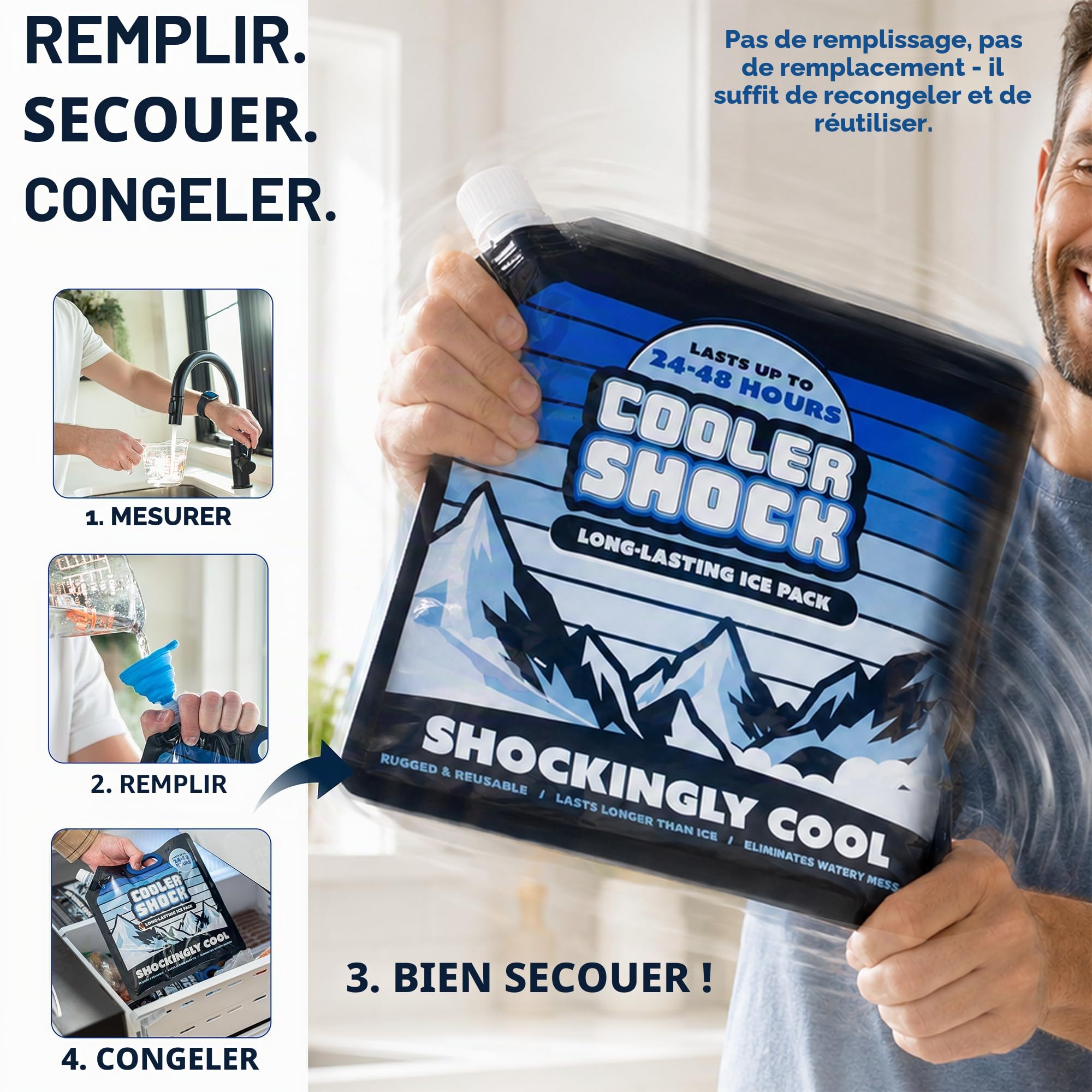 Cooler Shock Packs de glace réutilisables pour glacière – Solides, réutilisables, de qualité supérieure et refroidisseur à déjeuner pour une utilisation à long terme – Refroidissent plus rapidement que la glace – Accessoires pour glacière