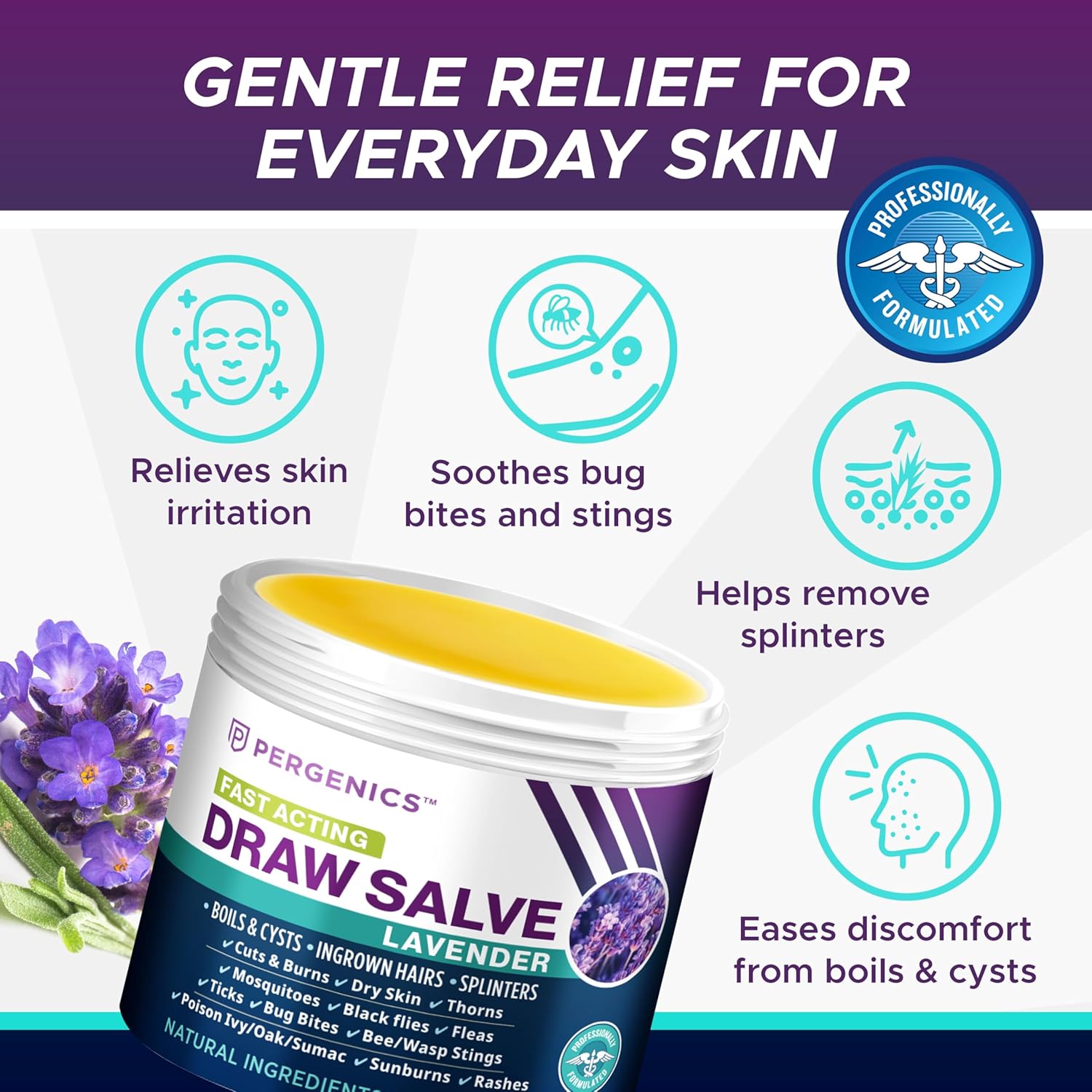 Pergenics Drawing Salve Ointment, 2 oz, for Boil Treatment, Draw Salve for Splinters, Bee Stings, Cyst, Anti Itch Cream, Poison Ivy Oak Relief (2 Fl Oz (Pack of 3))