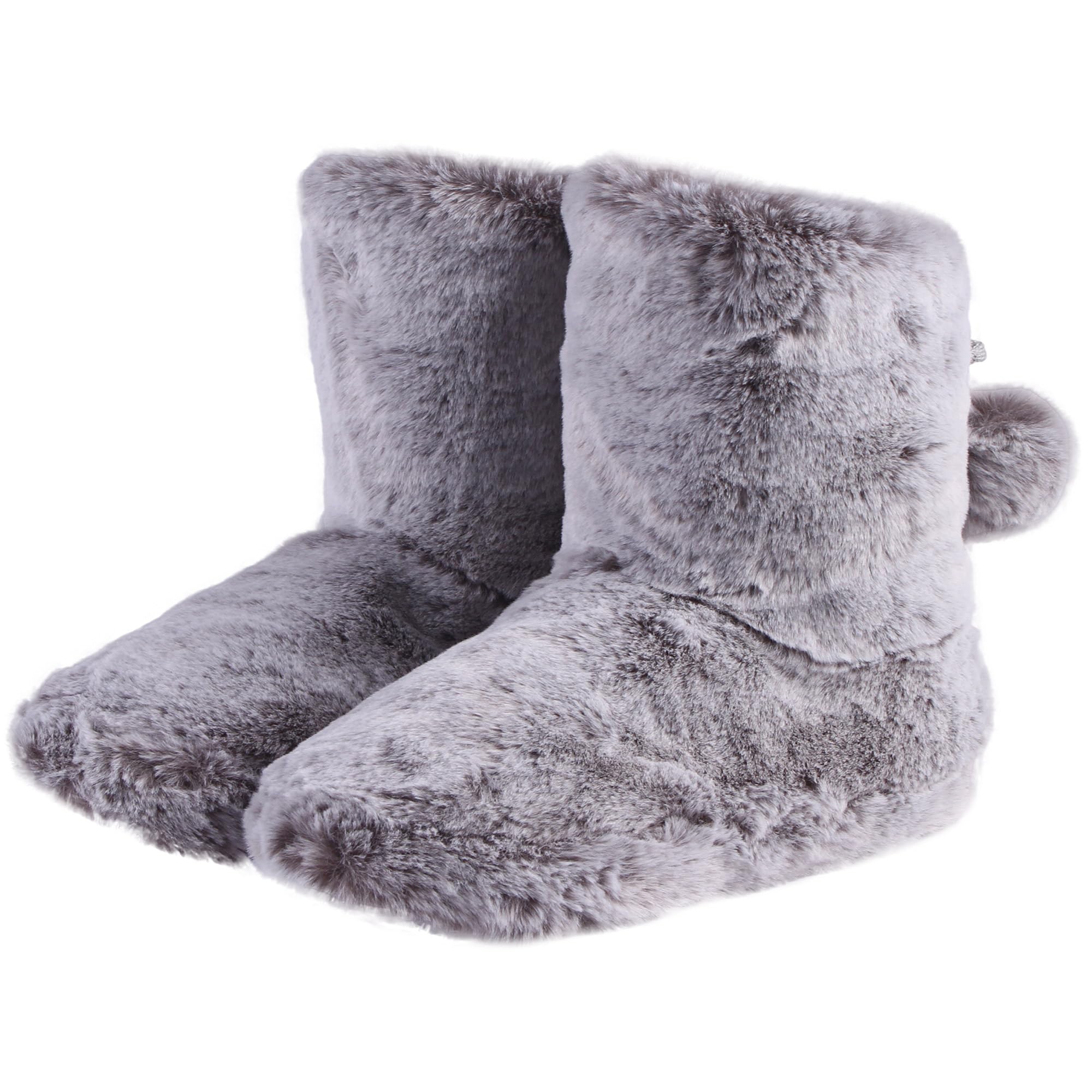 Amzhom Furry Plush Slipper Booties for Women Warm Fur House Slippers with Anti-slip Sole Home Bedroom Indoor House Boots