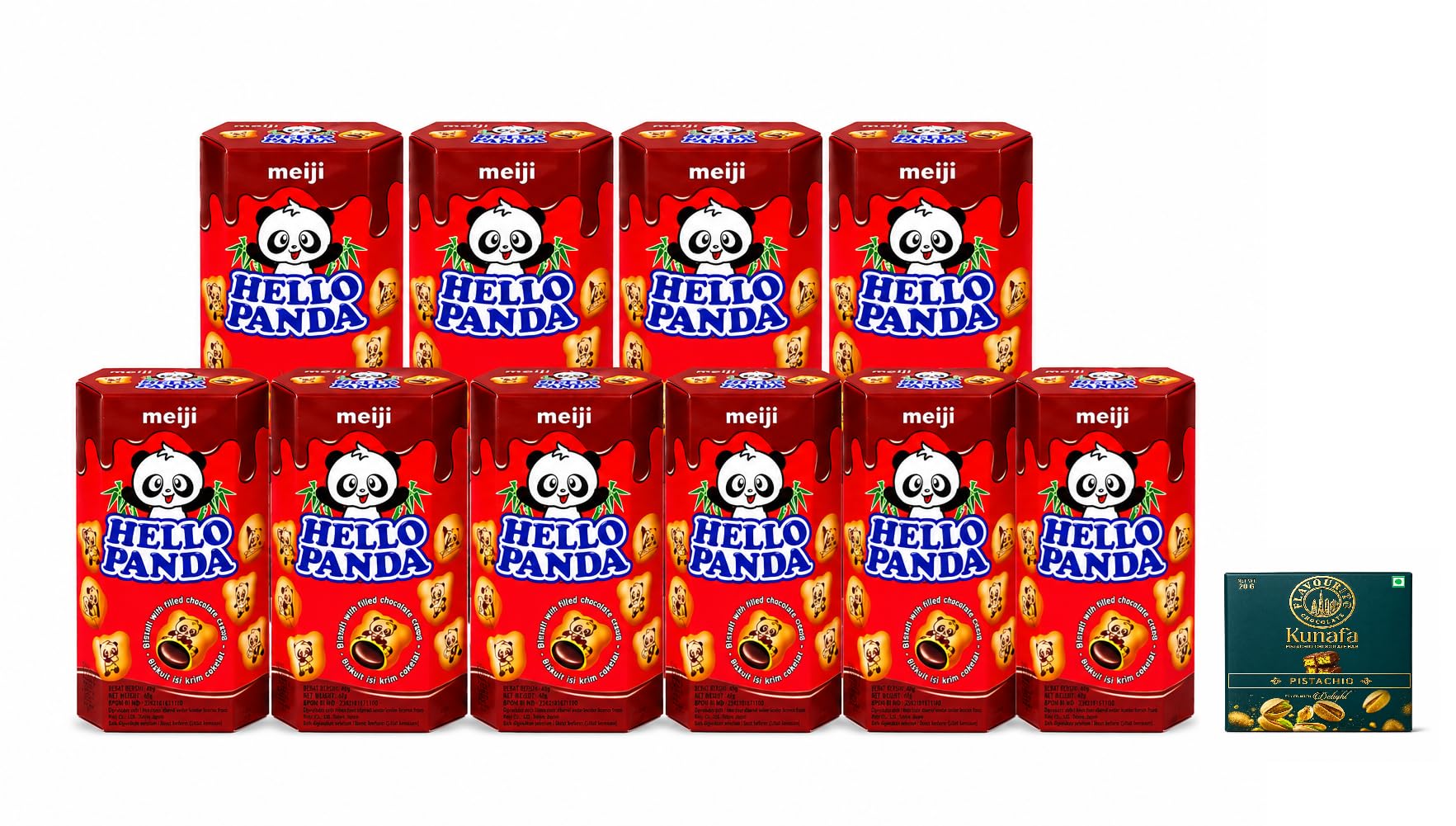 Hello Panda Chocolate Cream Filled Biscuits | Crispy Panda-Printed Biscuits with Smooth Chocolate Filling | 42g Each Box | Pack of 10 | Total 420g,Get Free Flavourito Kunafa Pistachio Chocolate Bar, 20g By Decadent Foods,(Imported-INDONESIA)-image-29