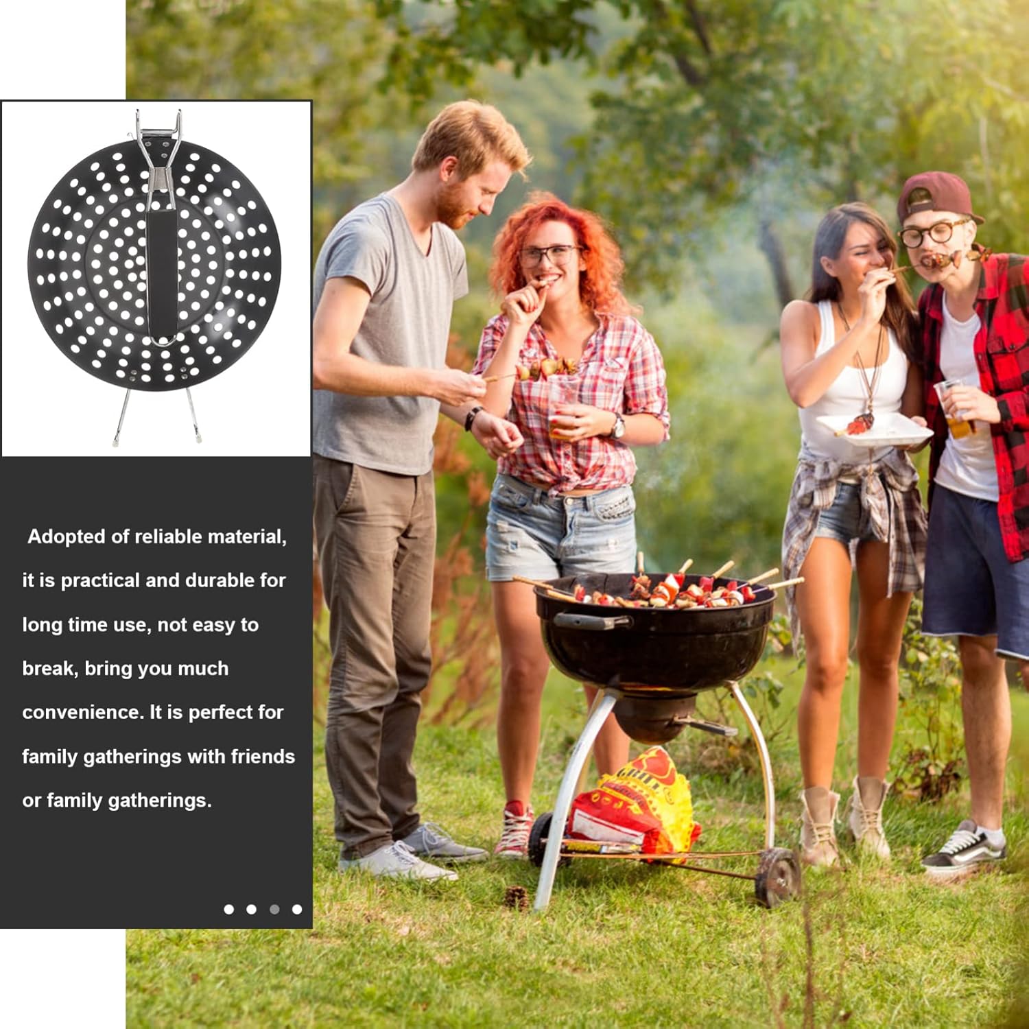 Cabilock Nonstick Grill Pan Holes BBQ Frying Tray for Outdoor Cooking Handle Design for Barbecues Camping and Indoor Use