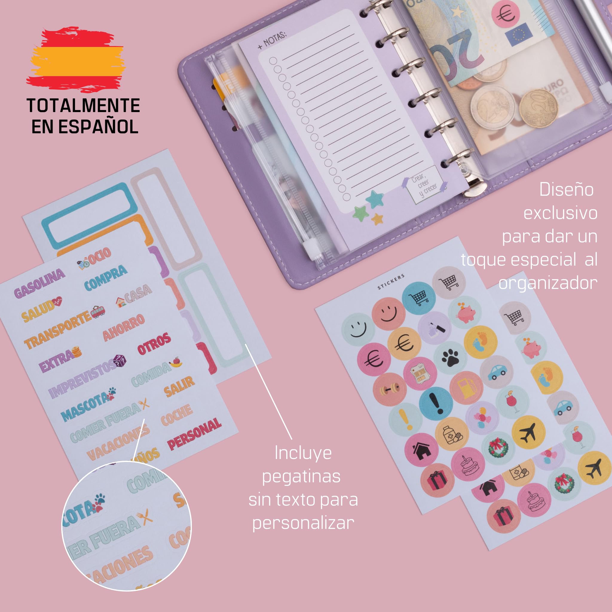 WHEN PIGS FLY - Libreta de Ahorro A7 Completamente en Español - Cuaderno de Ahorro - Carpeta Ahorro Dinero Español - Organizador de dinero - Carpeta de Ahorro de Dinero (Morado)