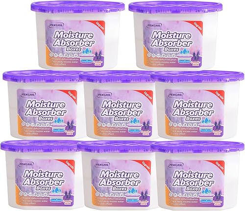 PEKGRIL Cajas absorbentes de humedad de 169fl oz 8 paquetes deshumidificador de armario con fragancia lavanda cubo absorbente de humedad atrae