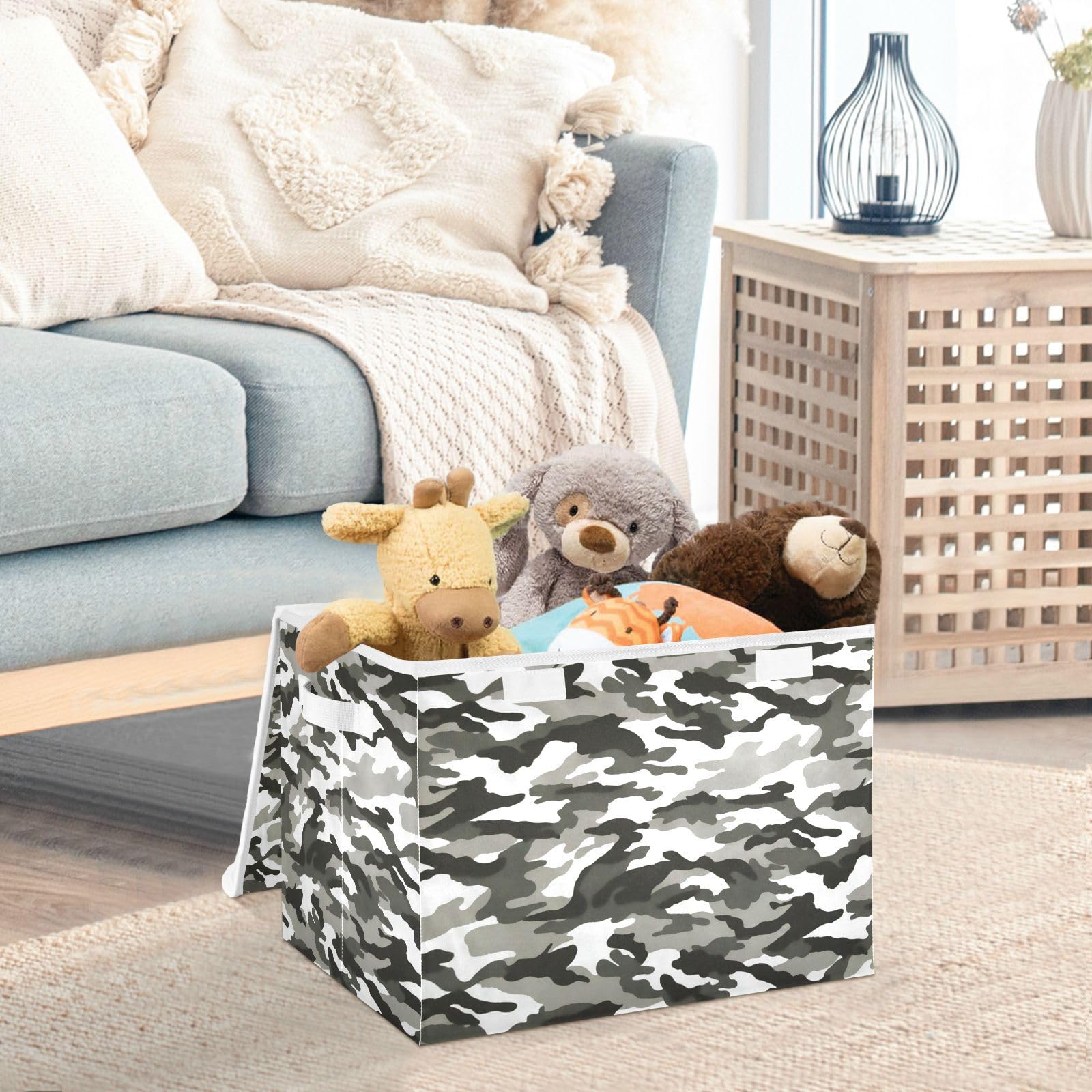 Amazon｜収納ボックス 折り畳み式 迷彩 グレー カモフラージュ 収納