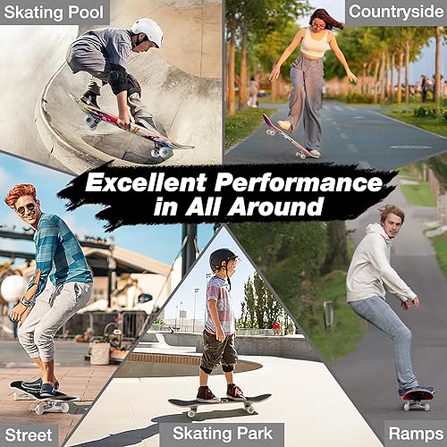 Miniatura 6 de BELEEV Patinetas para principiantes, 31 x 8 pulgadas, patineta completa para niños, adolescentes y adultos, 7 capas de arce canadiense doble patada