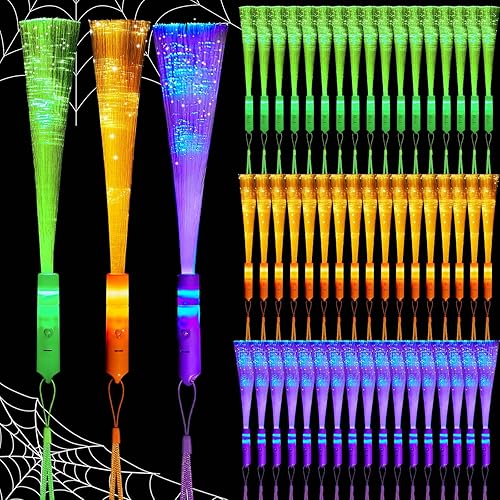 Varitas de fibra óptica para Halloween, varitas de fibra brillante, varillas de luz LED iluminadas coloridas para Halloween, regalos de fiesta de