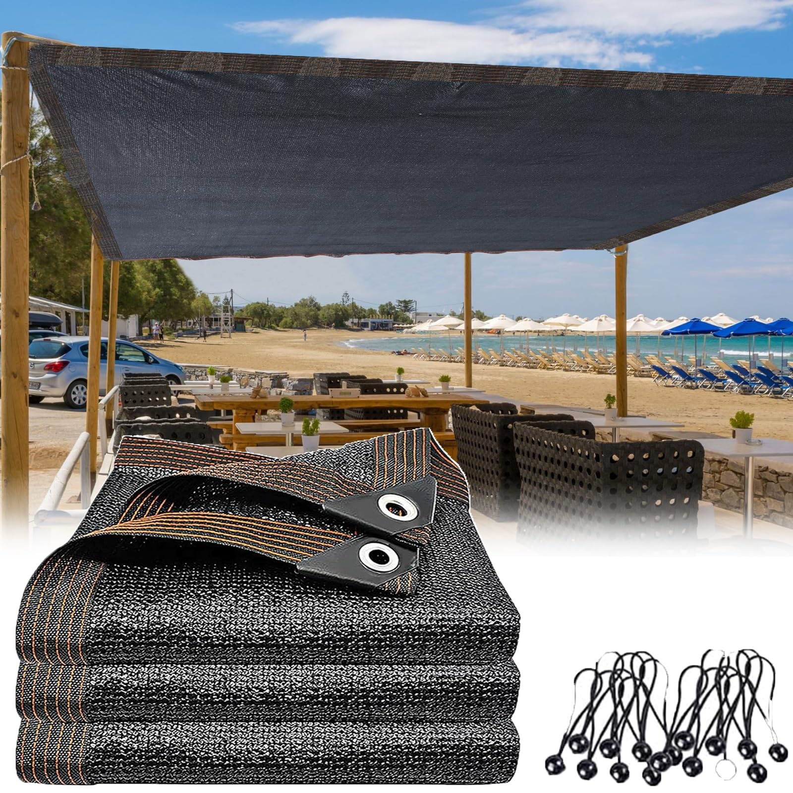 Tissu solaire extérieur noir 2,7x8,6 m bâche ombrage terrasse UV
