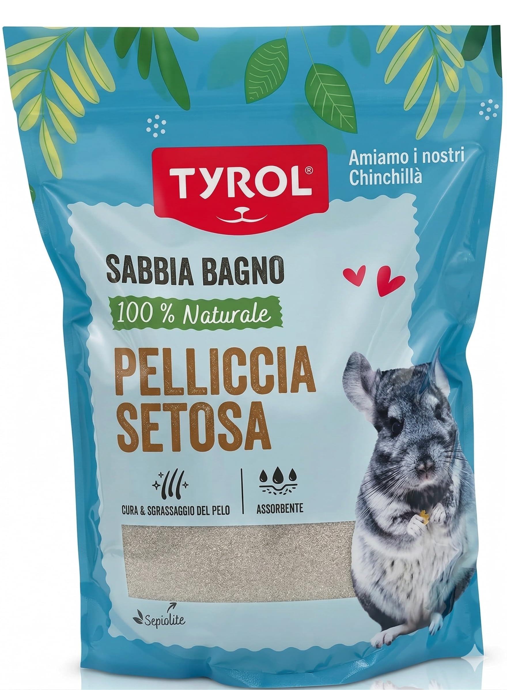 Tyrol Terra da Bagno per cincillà | per cincillà e Piccoli roditori | per Un Pelo setoso e purificato | Mantiene la Pelliccia del cincillà | Igiene e Benessere del roditore | 3 kg