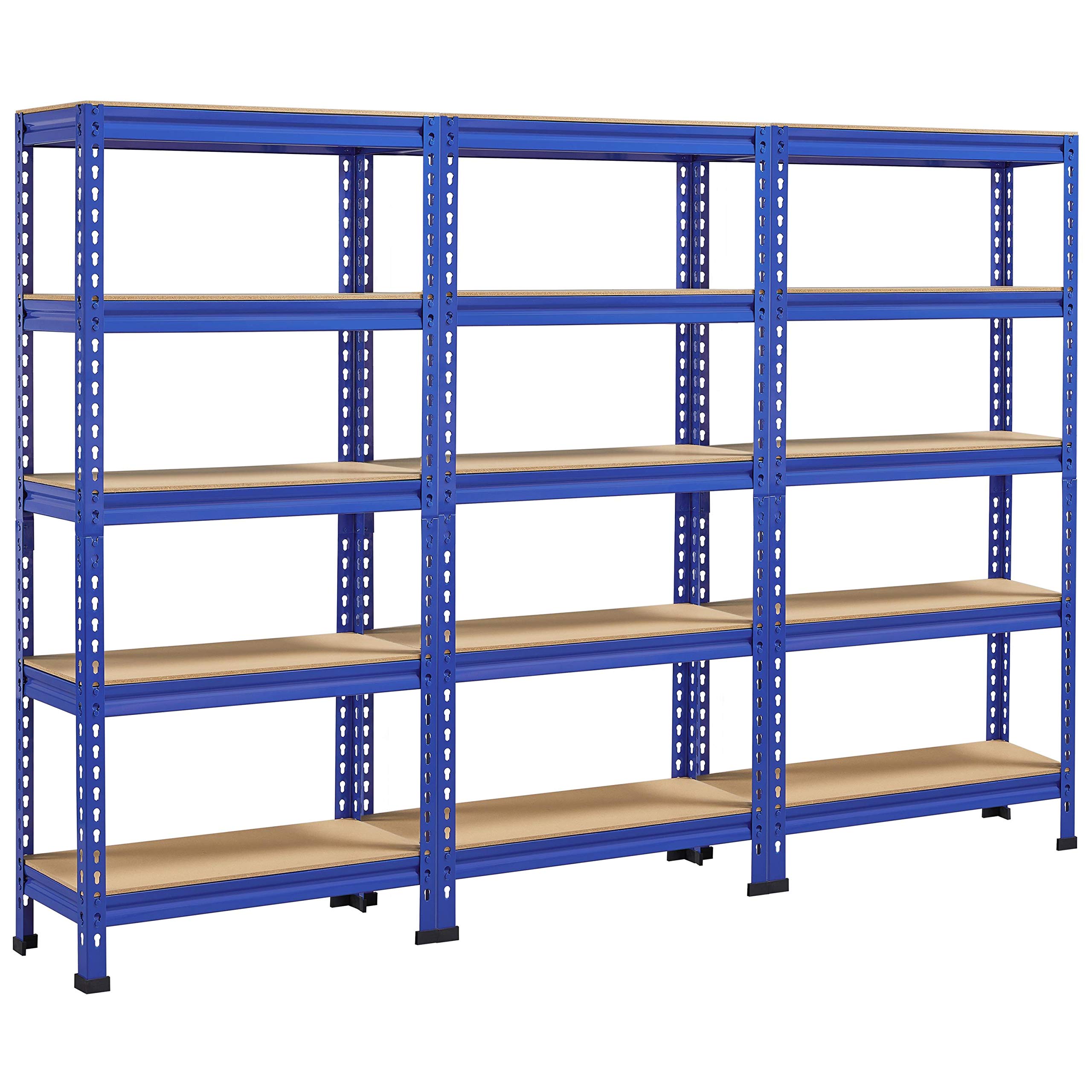 Yaheetech 3pcs Garage Storage shelves 5 Tier Garage Shelving Units,Heavy Duty Racking shelves for Home/Office/Workshop/warehouses,150KG Per Shelf/750KG Capacity,Blue 210x30x150cm(LxWxH)