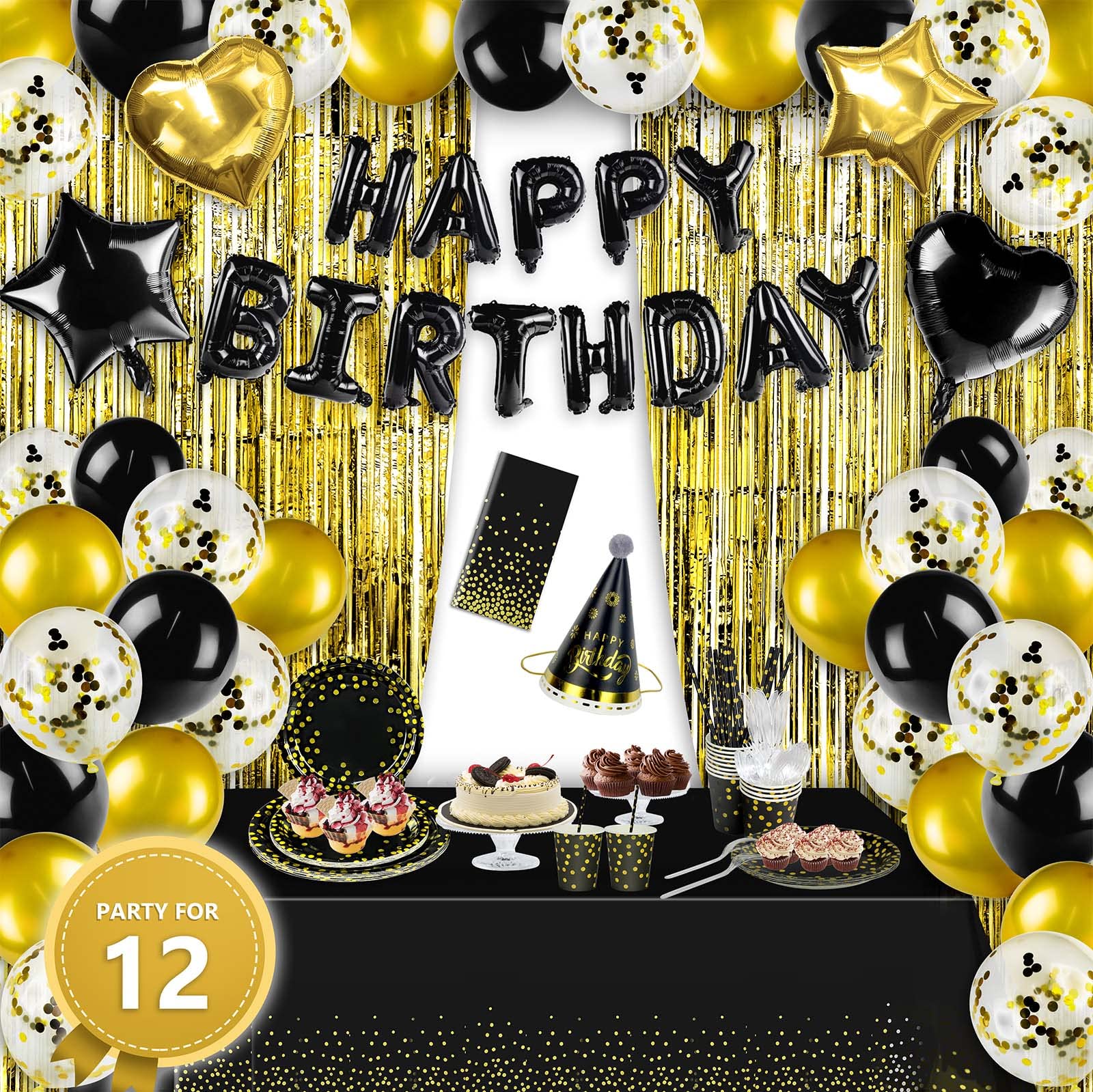 Buy Party Spot! 152Pcs Black And Gold Party Decorations, 12 Sets