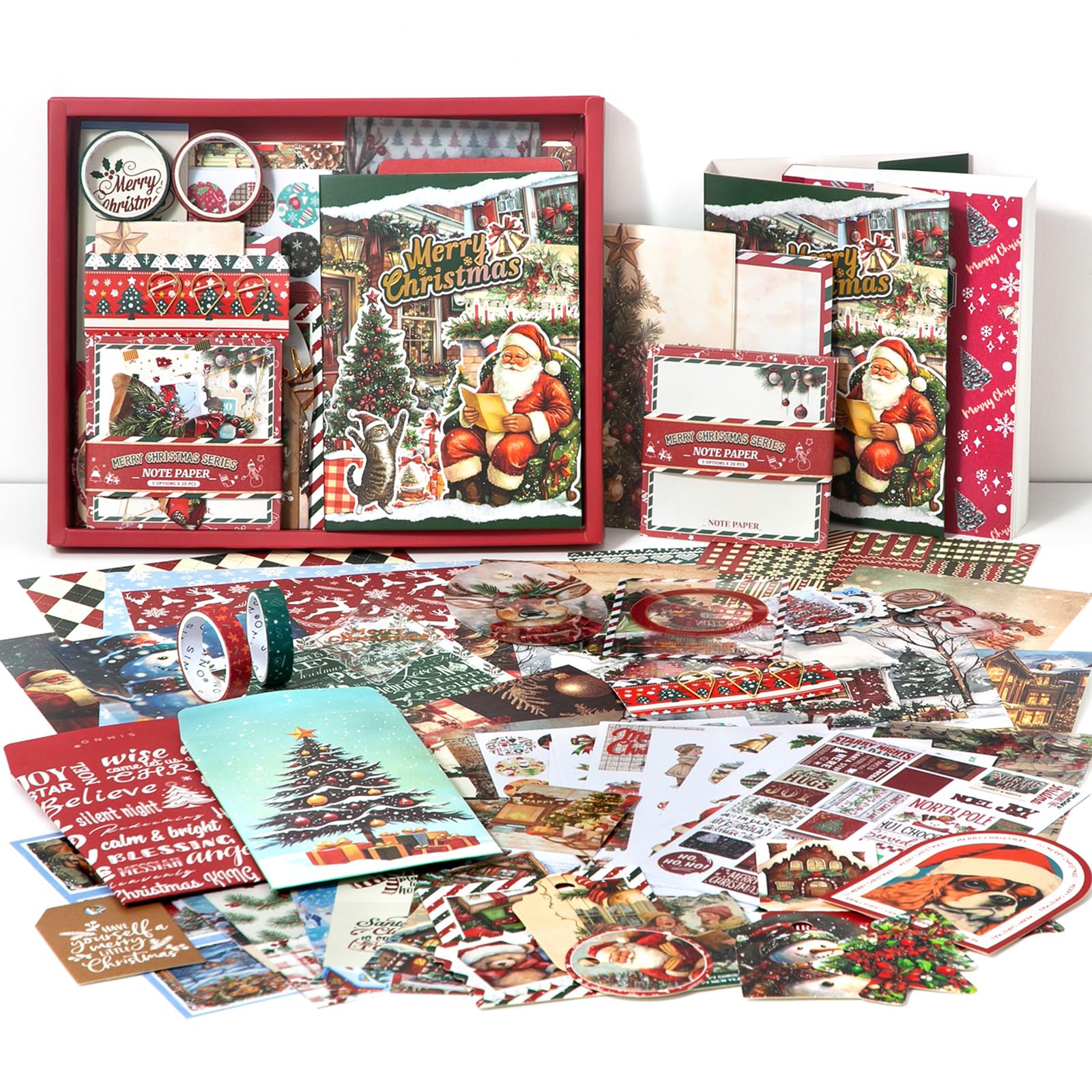 Aesthetic Scrapbook Accessory Set, Red Merry Christmas Aesthetic Bullet Junk Journal Kit with Journaling Accessories