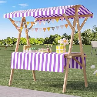 Movable Stall Display Stand, Wood Food Cart on Wheels, Commercial Kiosk Stalls with LED Light, Foldable Vendor's Stall for Street/Farmers Market/Craft Shows Purple 150 * 60 * 200cm