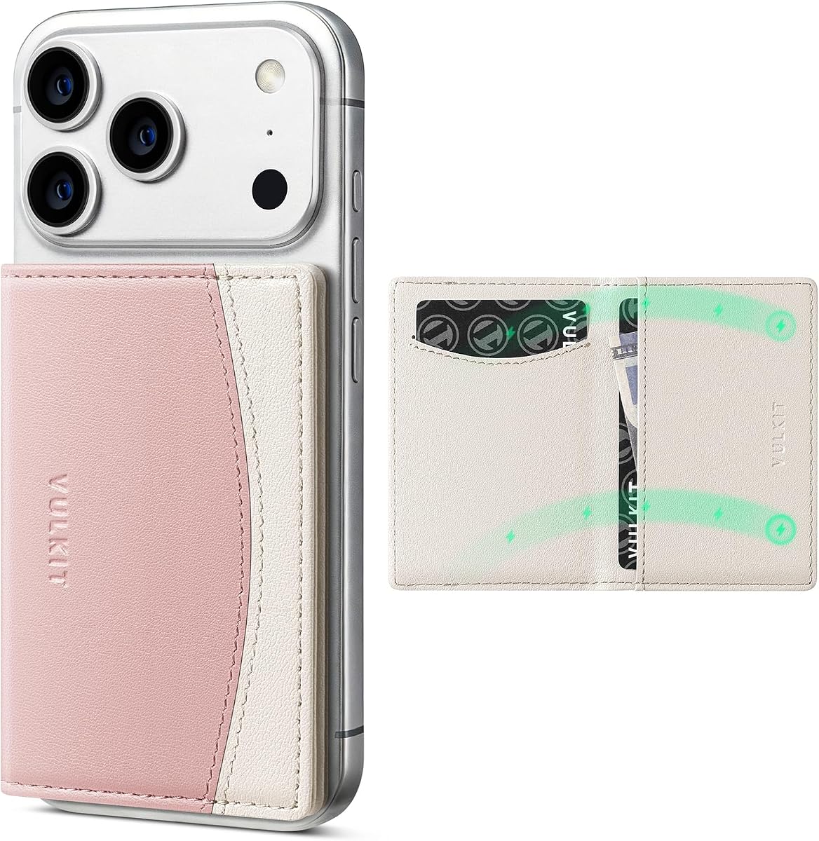VULKIT Tarjetero adhesivo para teléfono, tarjetero adhesivo con bloqueo RFID, cartera adhesiva para teléfono, compatible con iPhone, tarjetero de cuero para mujer