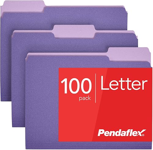 Pendaflex Interior File Folders, 1/3 Cut, Top Tab, Letter Size, Violet, 100 per Box (4210 1/3 VIO)