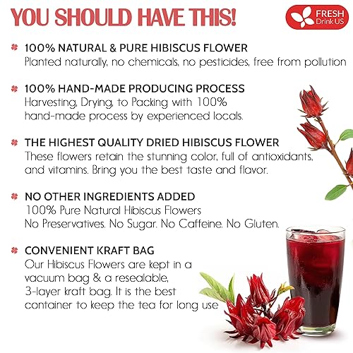 Miniatura 3 de FreshDrinkUS, Flores de hibisco prémium de 21 onzas, 100% naturales y puras de flores de hibisco, té de hierbas de flores de hibisco, sin aditivos,