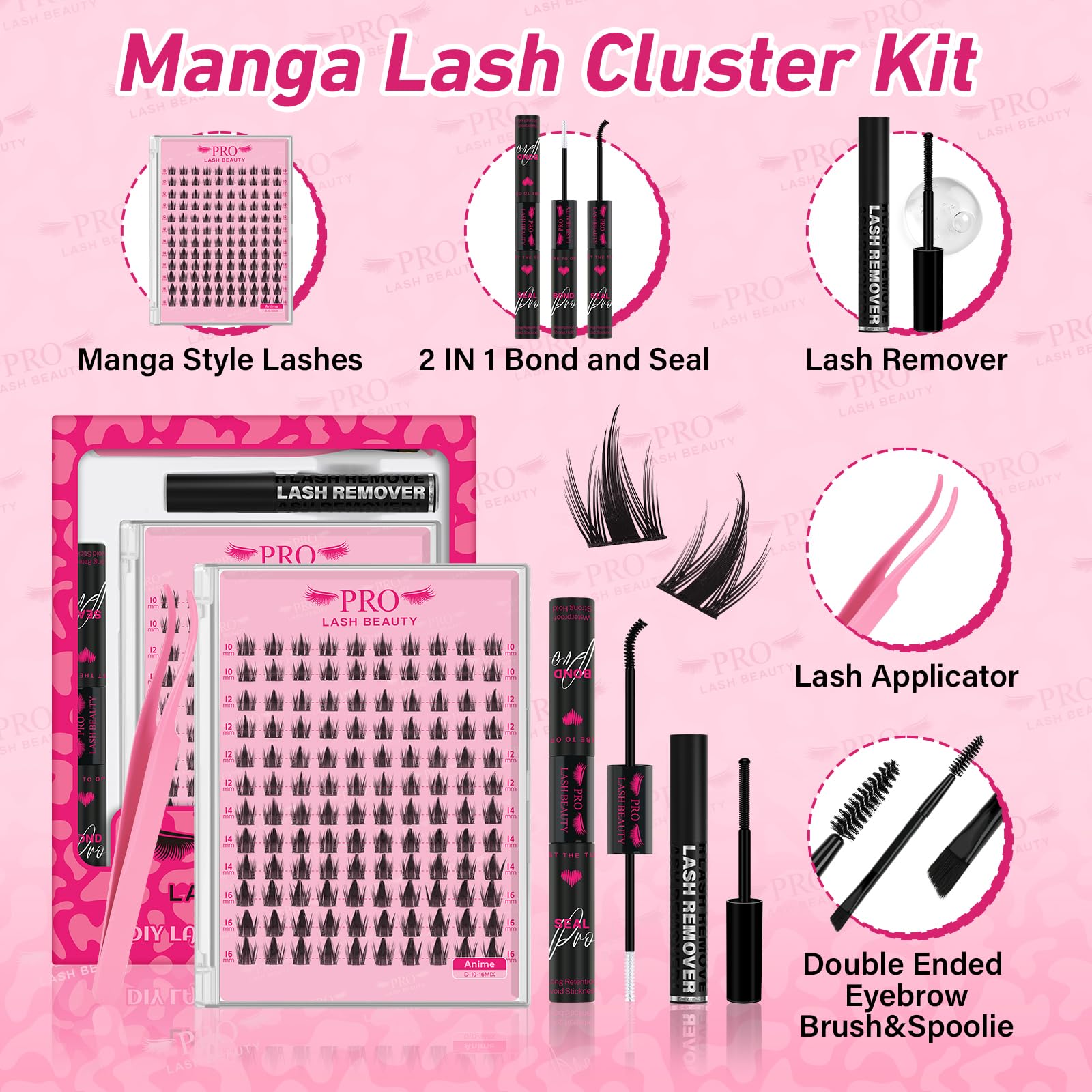 Fairy Cluster Lashes Kit D Curl Manga Eyelashes Individual Kit With Lash Bond And Seal Lash Remover Lash Tweezers Anime Cosplay Lashes Individual Cluster Kit 10-16mm - Image 3