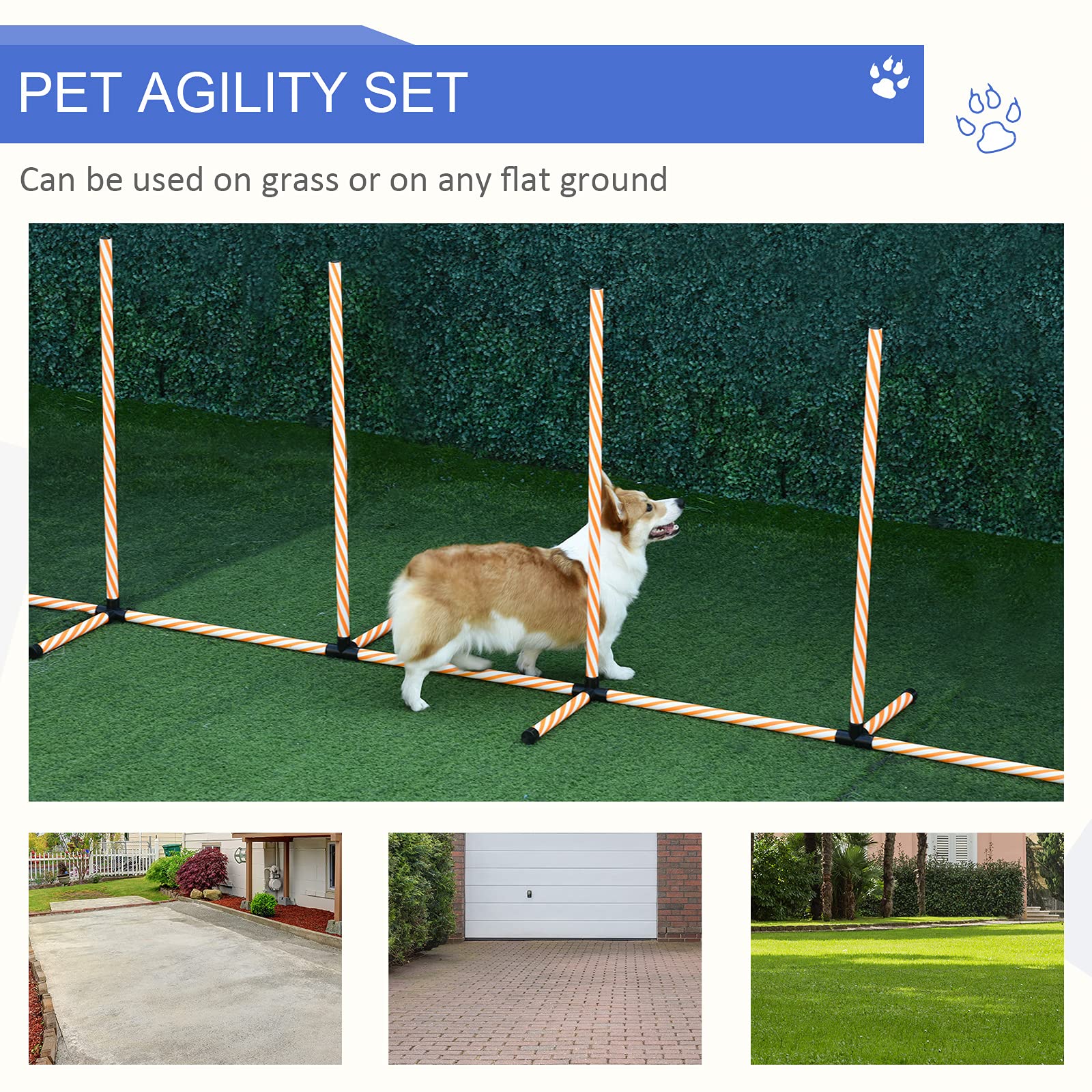 PawHut Equipo de entrenamiento de agilidad para perros, obstáculo para correr con postes de tejido, silbato, bolsa de transporte, juegos al aire libre, ejercicio