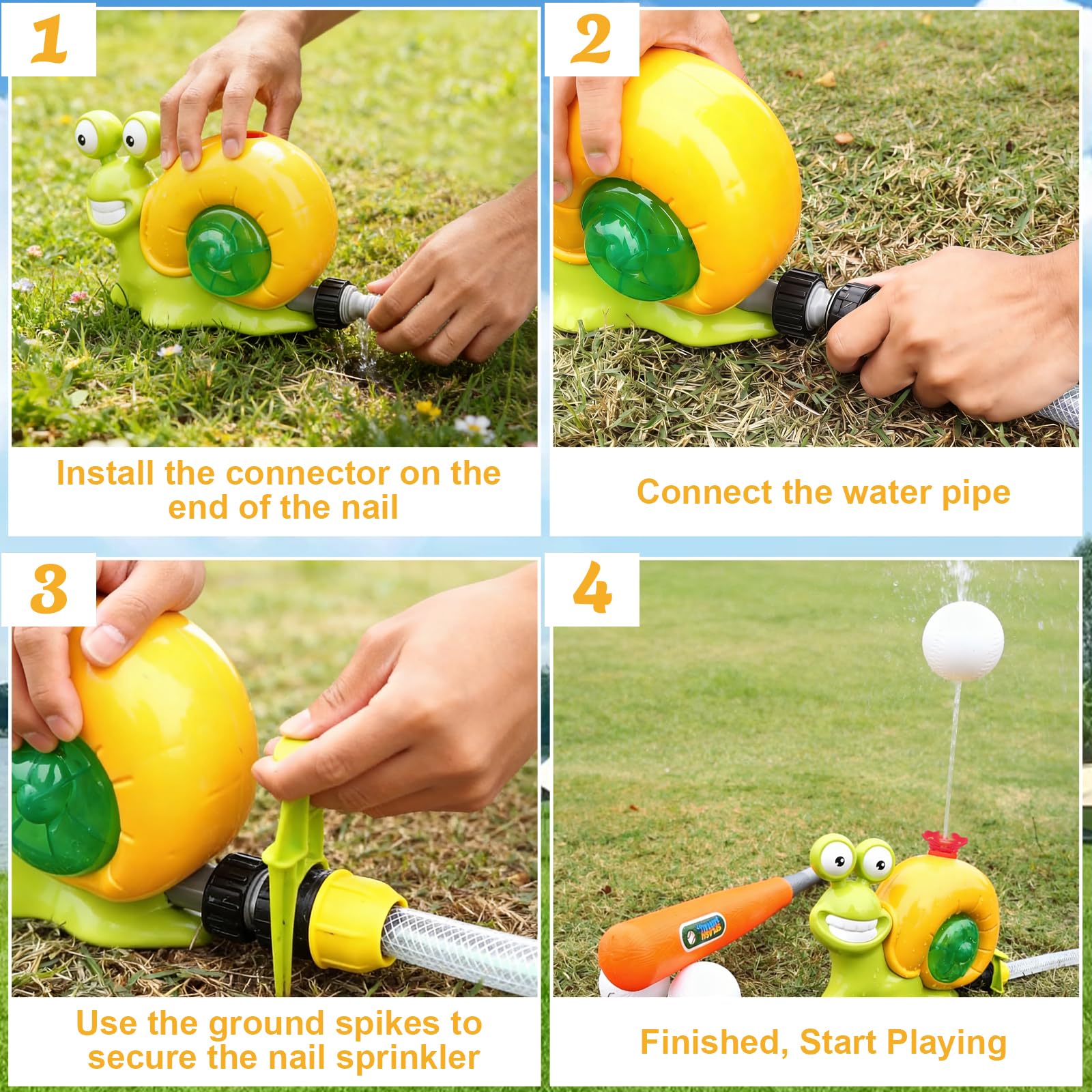 2 in 1 Water Sprinkler Baseball Toy for Kids Snail Water Toy with Spiral Nozzle - Image 4
