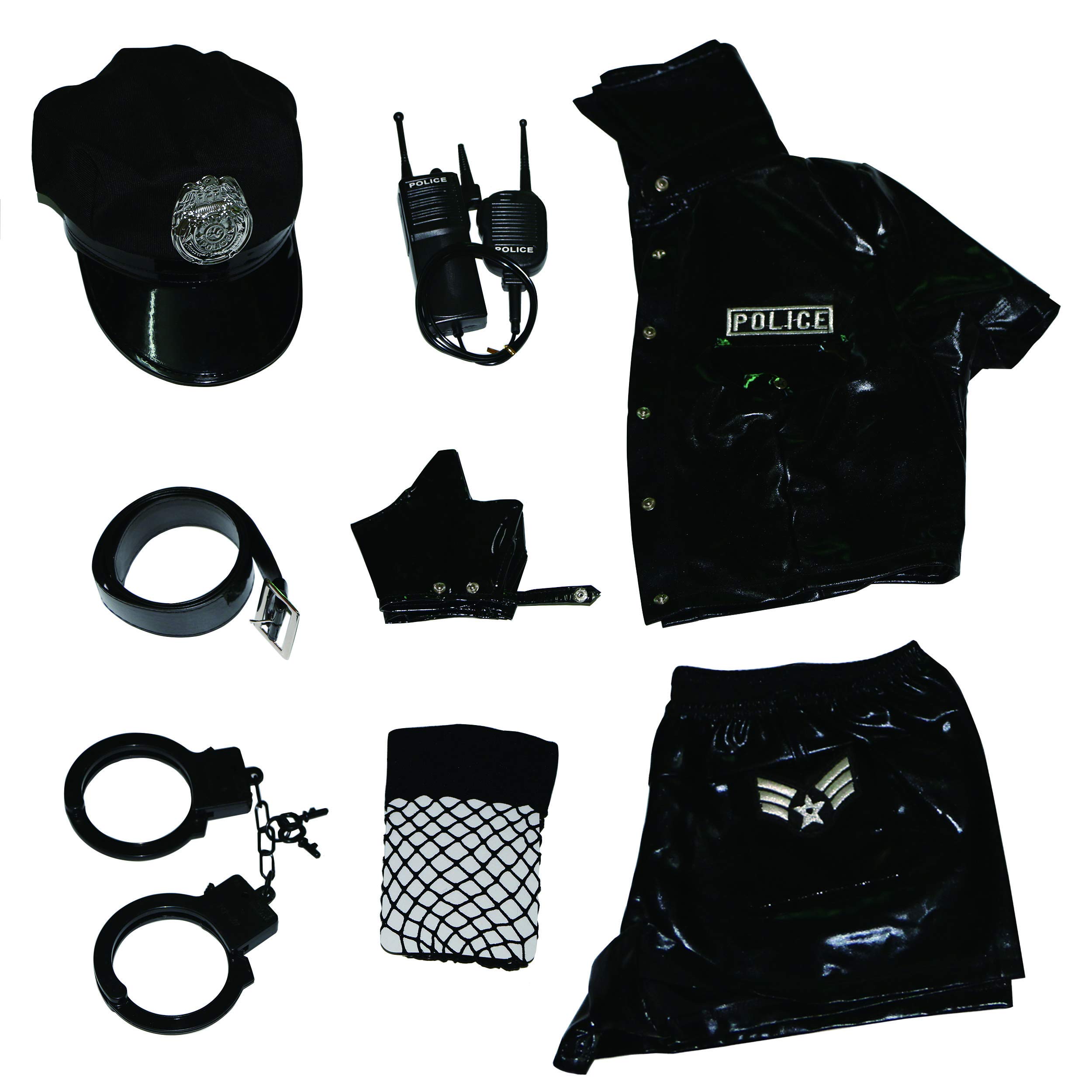 Womens Police Costume Halloween Cop Outfit 8 Pieces Police Officer Outfit Set (X-Large, Black)