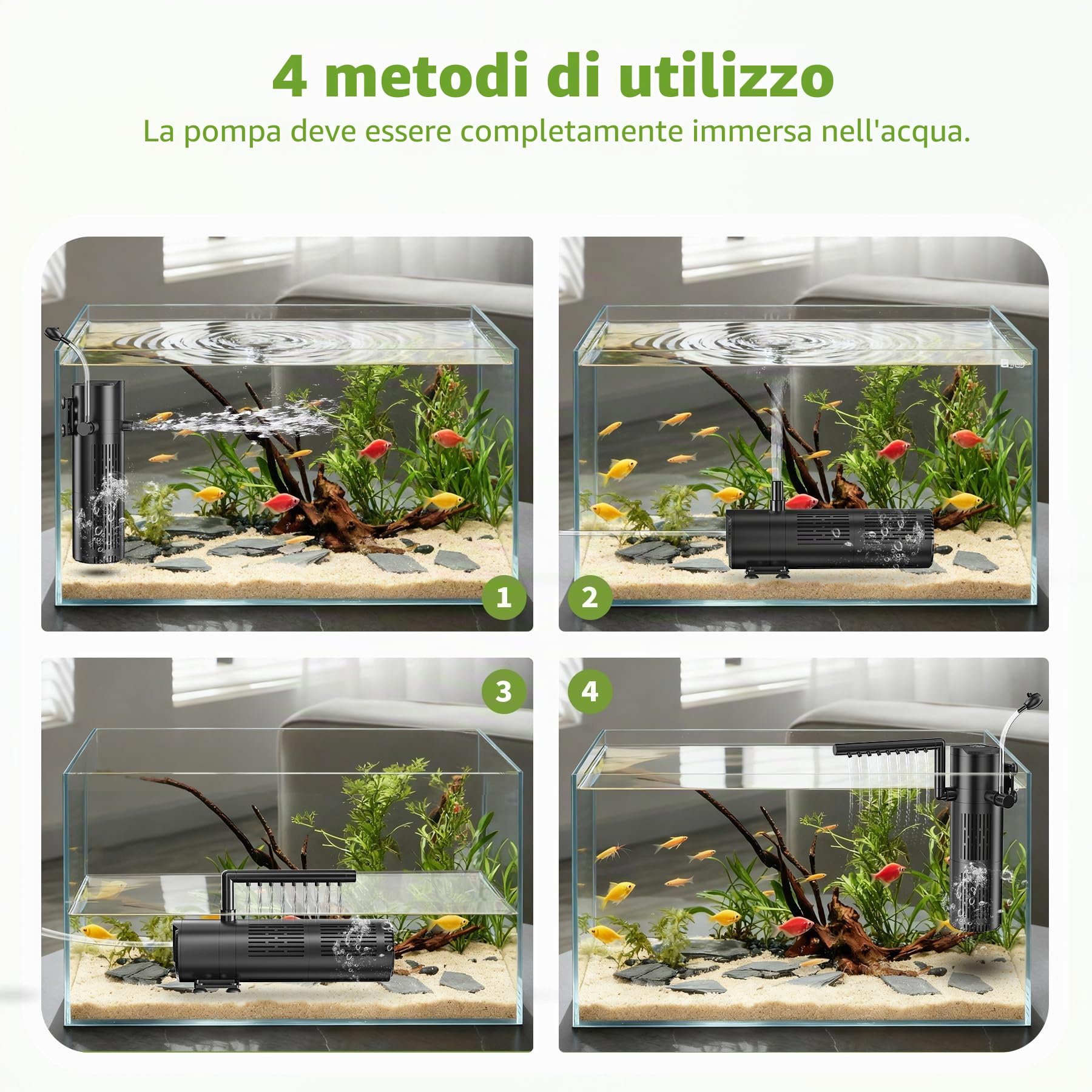 Forever Speed Filtro per Acquario con chiarificatore UVC 6W,Pompa Acquario Integrata, Filtro Interno 5 in 1 per acquari 40–100L (500L/H)