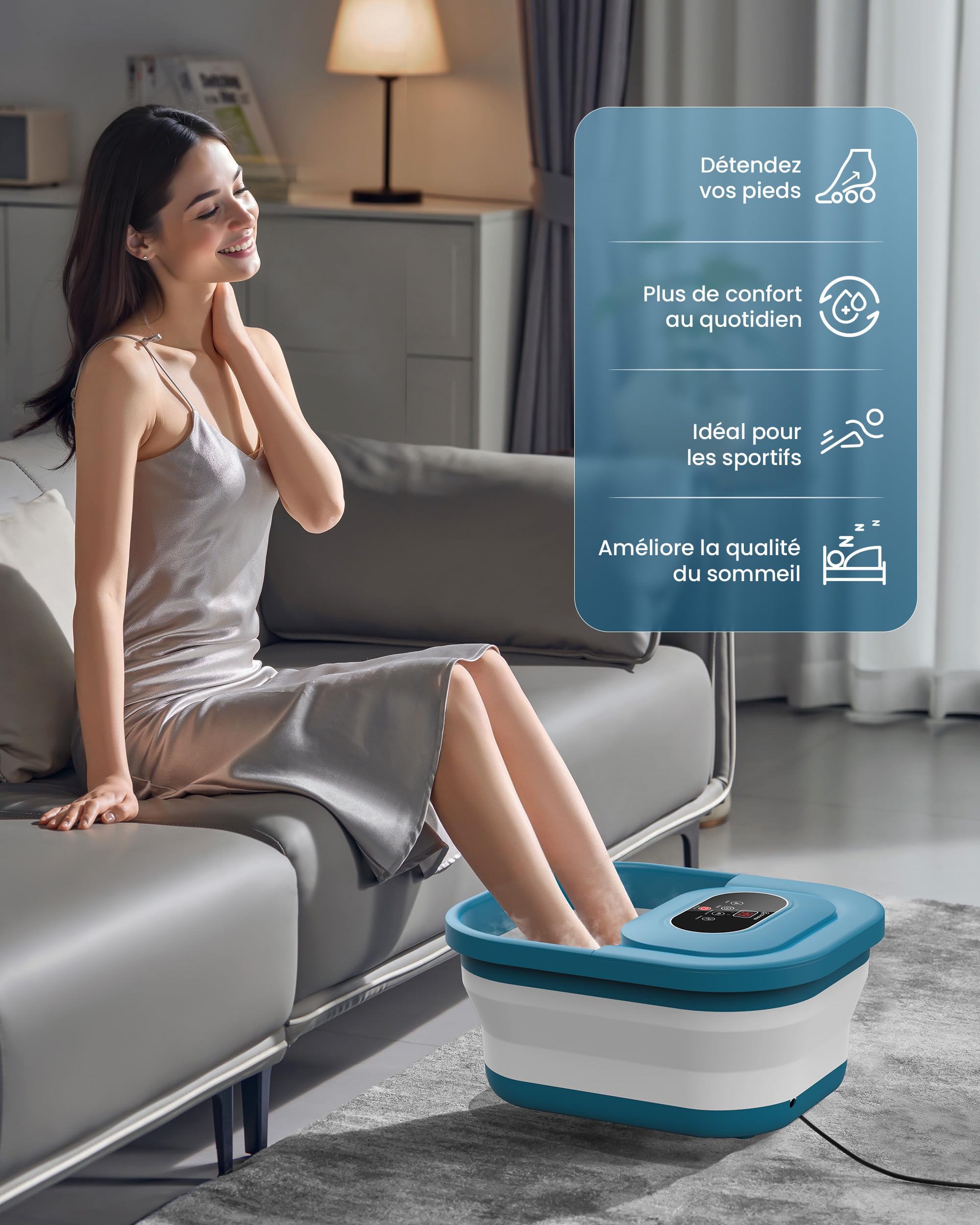 COMFIER Fußsprudelbad mit Massage und Heizfunktion | Faltbares Fußmassagegerät |Vibration & Sprudelfunktion |Timer|Pediküre Bimsstein|35℃-48℃|Fußbad mit 8 Shiatsu-Rollen (Schwarz)