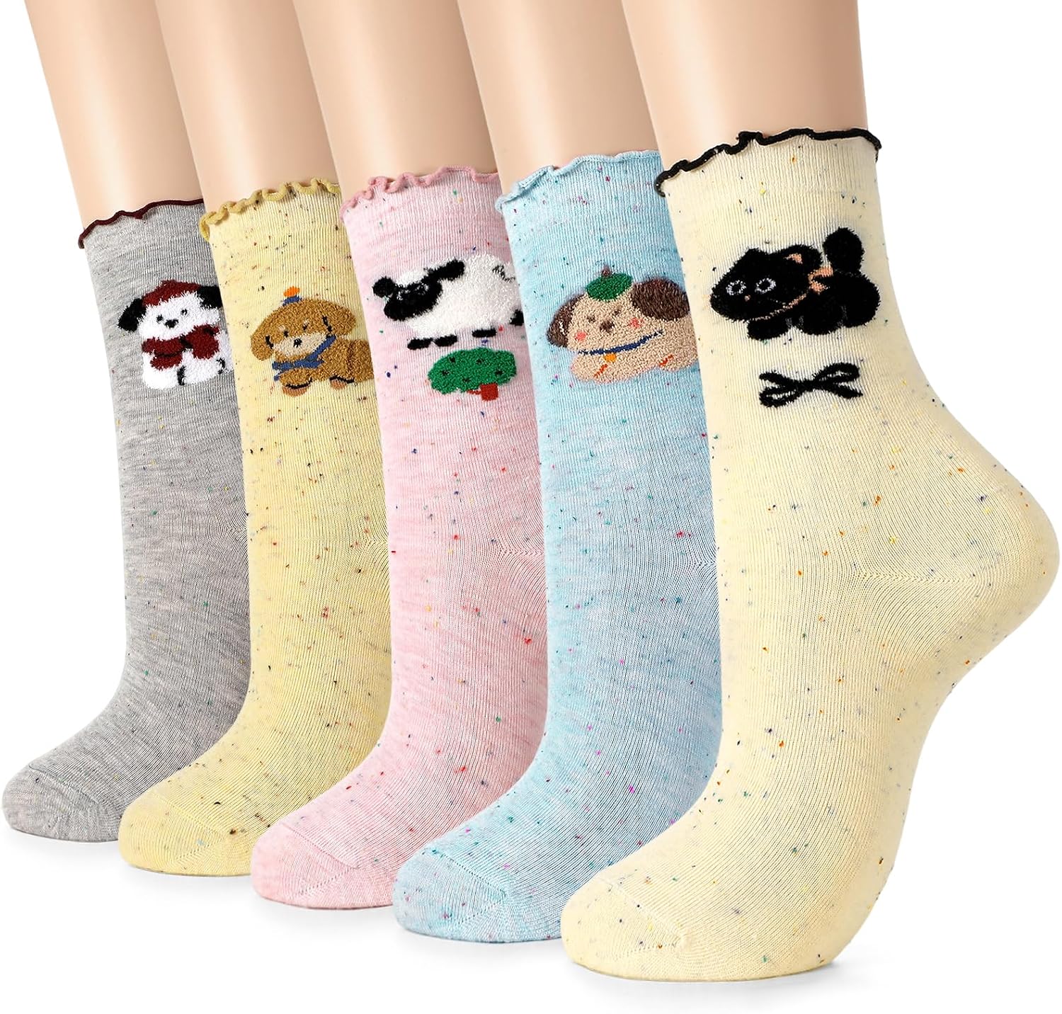5 Pairs Cat Socks for Women Cute Animal Mid‑Calf Socks