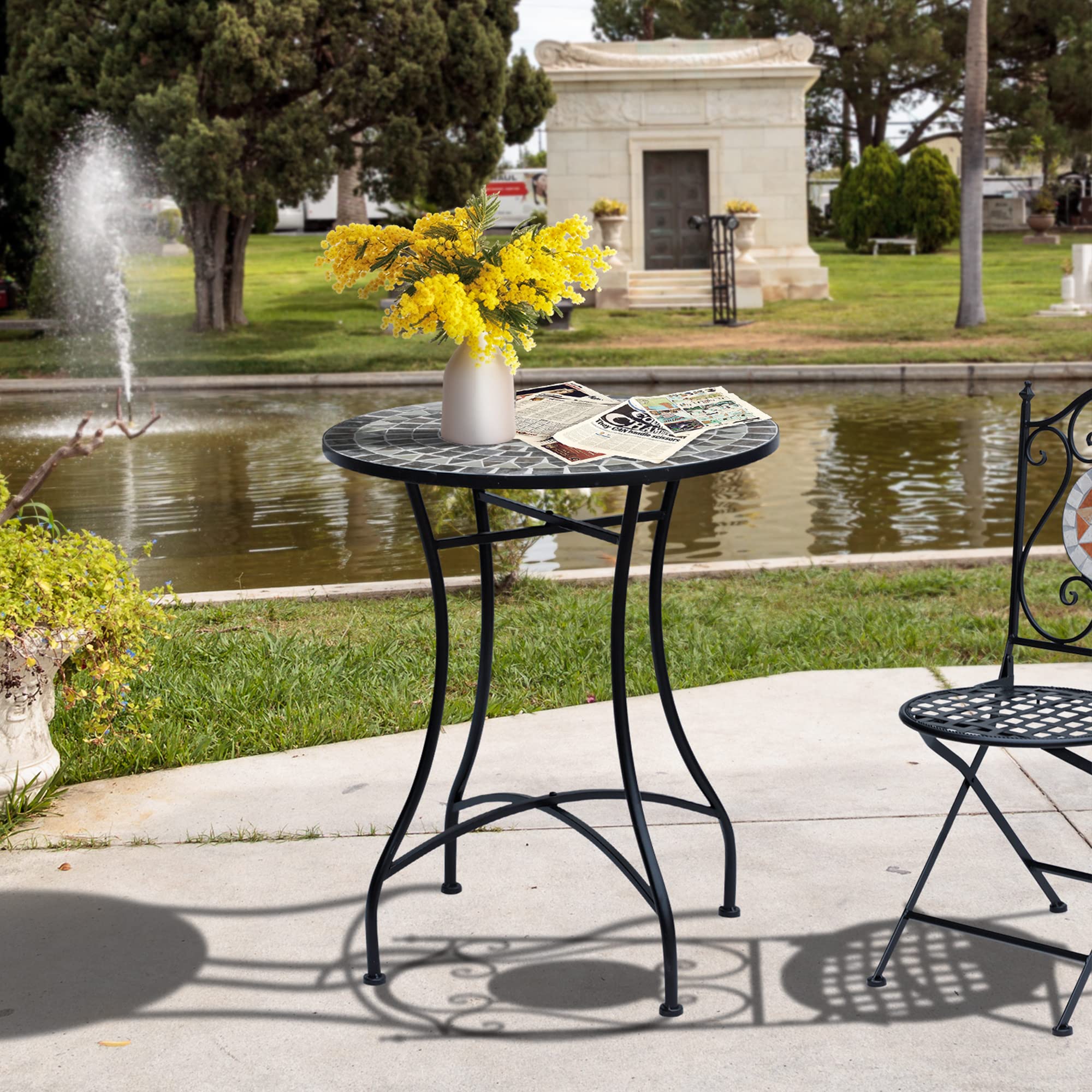 Outsunny Tavolino da Giardino in Metallo e Ceramica Ф60x71cm Nero