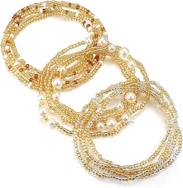 Sailimue 3 Piece Waist Beads for Women Belly Beads Elastic Chain African Waist Beads for Women Plus Size Bikini Jewelry
