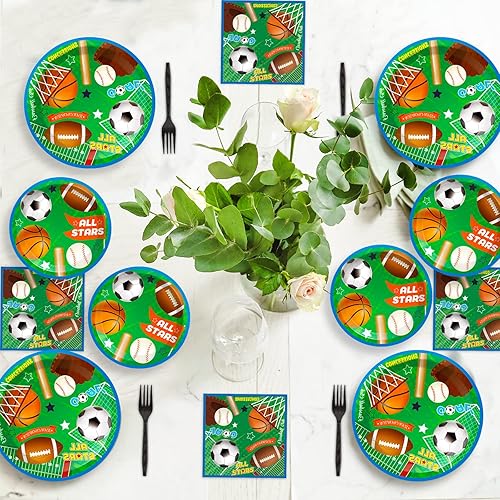 Miniatura 5 de Platos de fiesta deportiva, servilletas, vajilla de fiesta de superestrellas, cumpleaños, béisbol, fútbol, baloncesto, platos de papel desechables