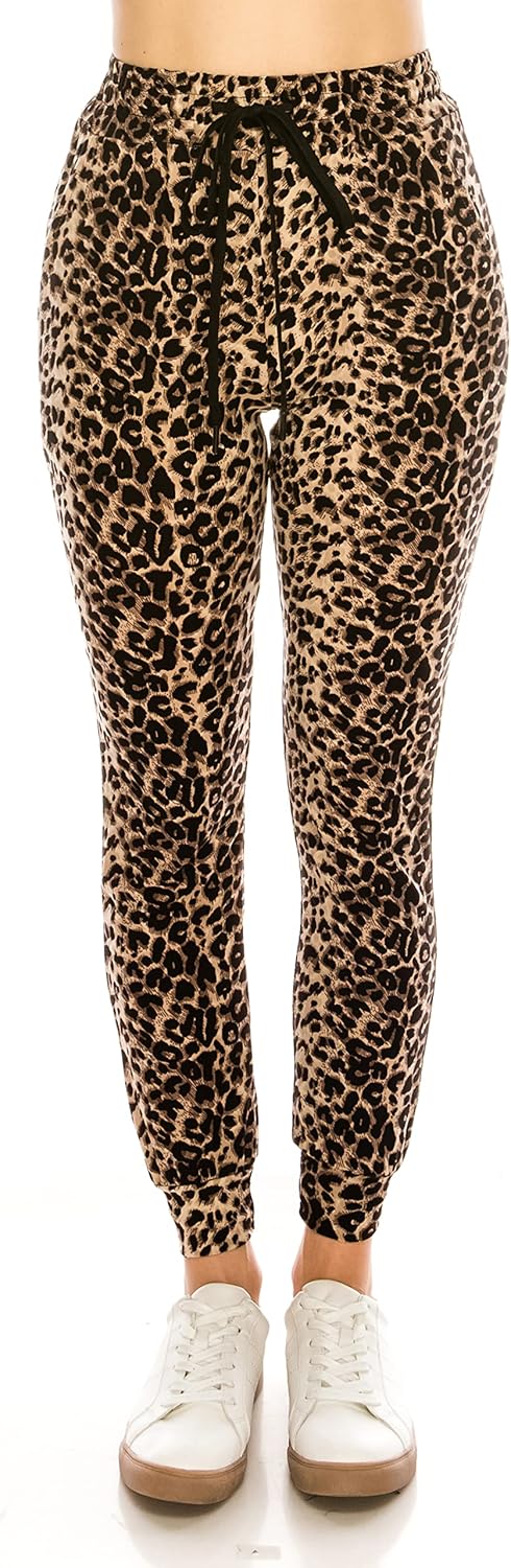 ALWAYS Women Drawstrings Jogger Sweatpants - Super Light Skinny Animal Print Leopard Soft Pockets Pants US S (Tag S/M) - Image 2