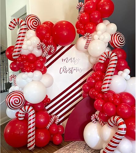 Miniatura 3 de YAOWKY Kit de arco de guirnalda de globos rojos y blancos, 124 globos de látex rojo mate blanco mate de 18, 12, 10, 5 pulgadas y globos de confeti