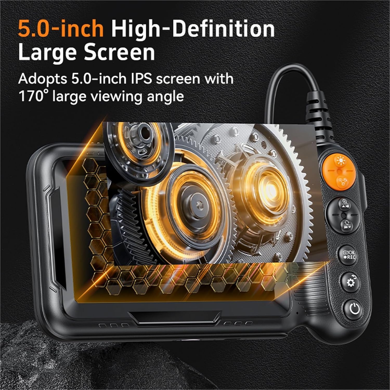5 ''IPS Video Industrial Endoscope 1080P Dual & Single Lens Borescope Inspection Camera IP67 Waterproof Snake Camera for Car(1m,Single Len)